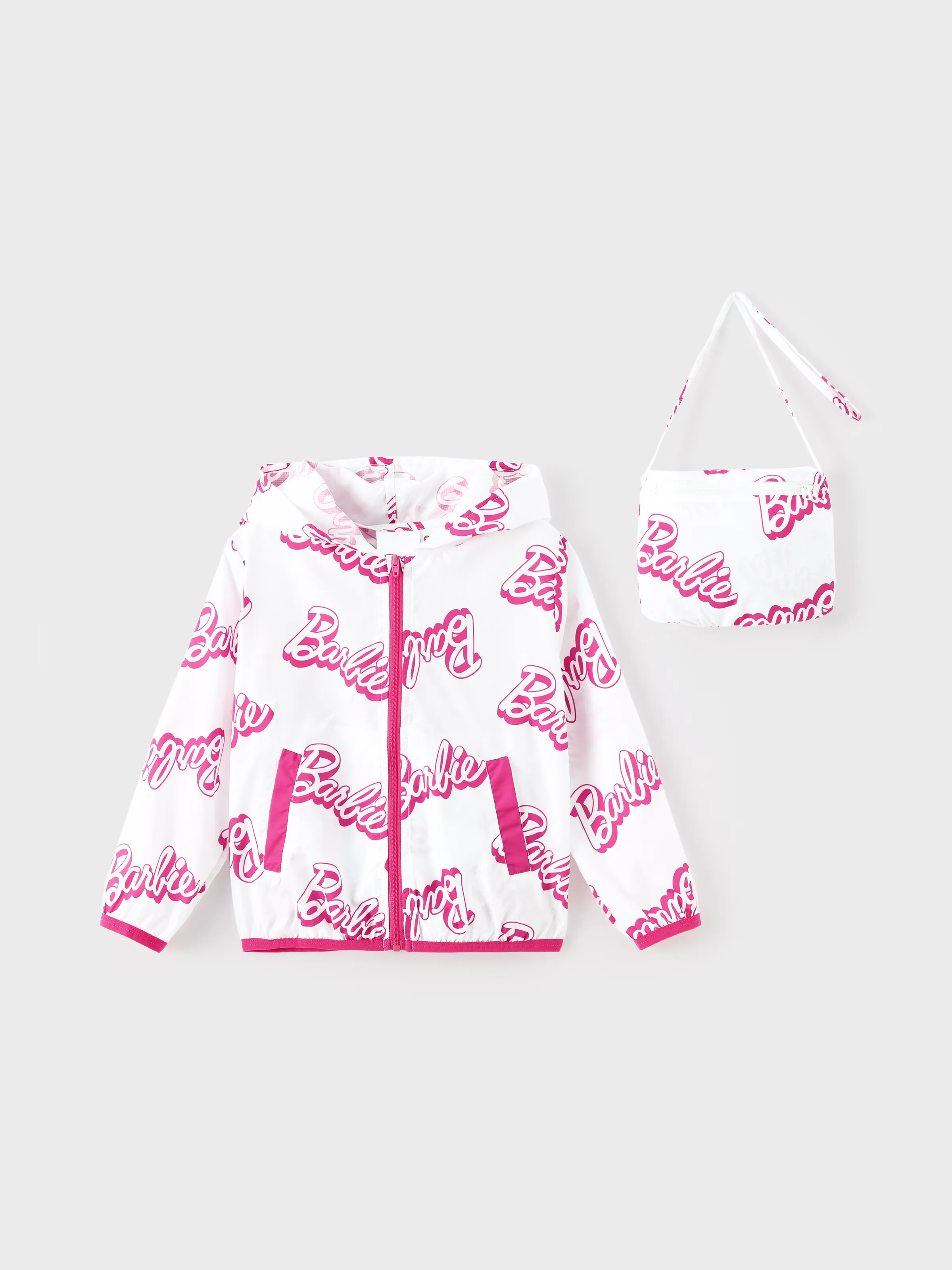 Barbie Niño / Niña 1pc Letra Estampado Todo Parte Del Abrigo Con Cremallera Con Capucha Almacenamiento Chaqueta De Protección Solar