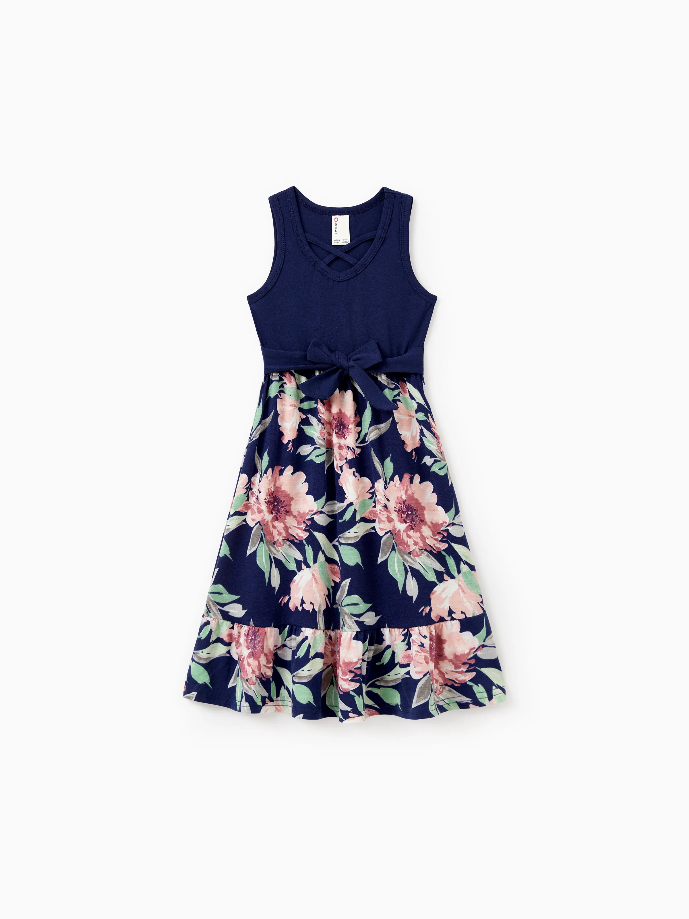 

Family Matching Blue Cotton Tee and Flora Splicing Tank Top Dress Sets