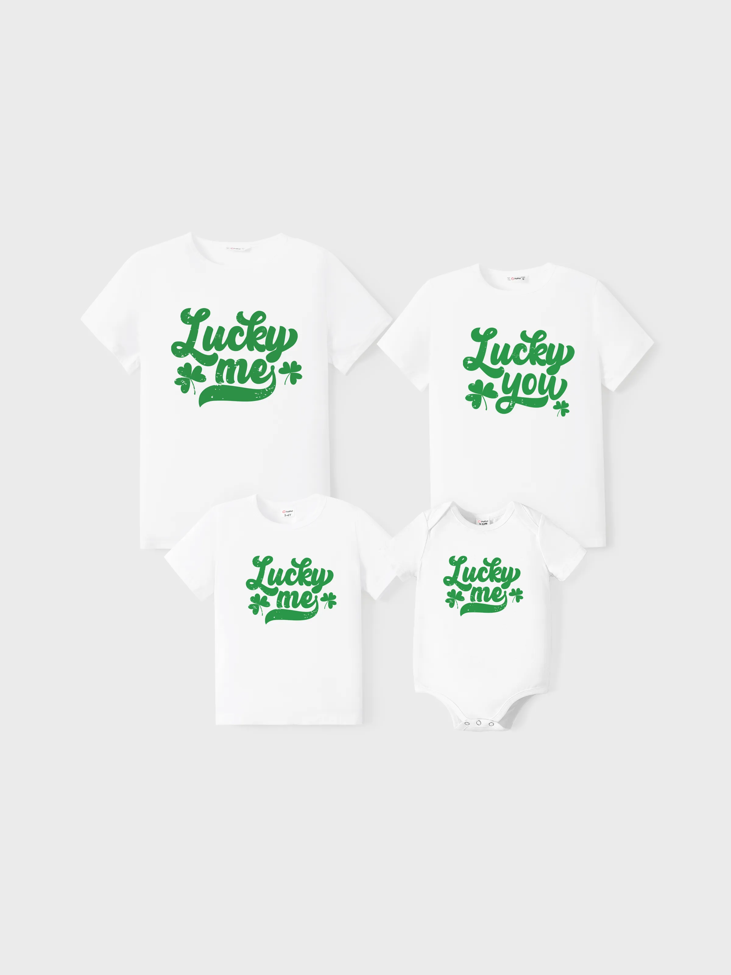 St. Patrick's Day Family Matching Cotton Tee Green Letter Print Short-sleeve Tops