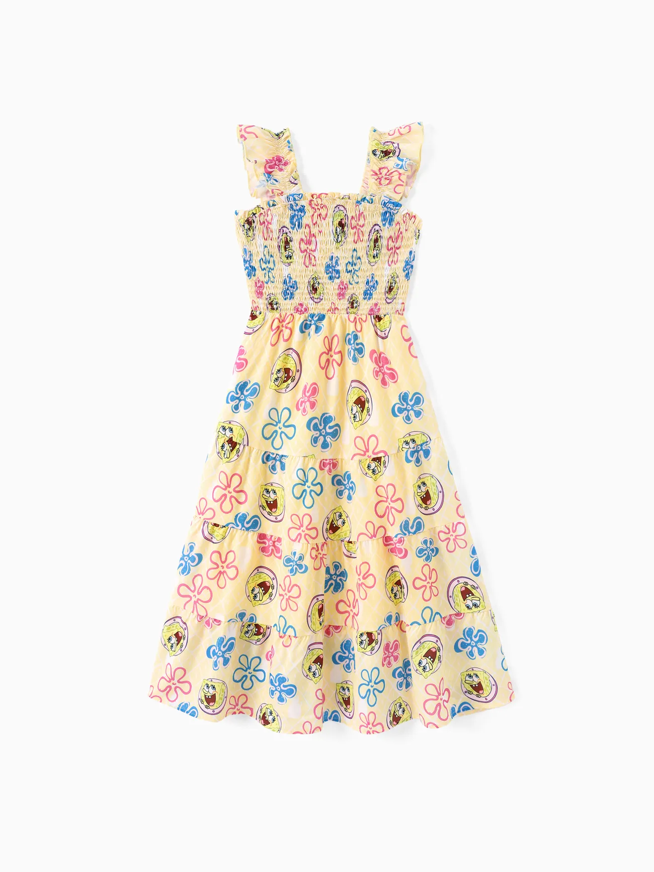 

SpongeBob SquarePants Family matching 1pc Character Floral Allover Print Smocking Ruffled Dress/Jumpsuit/Cotton Top