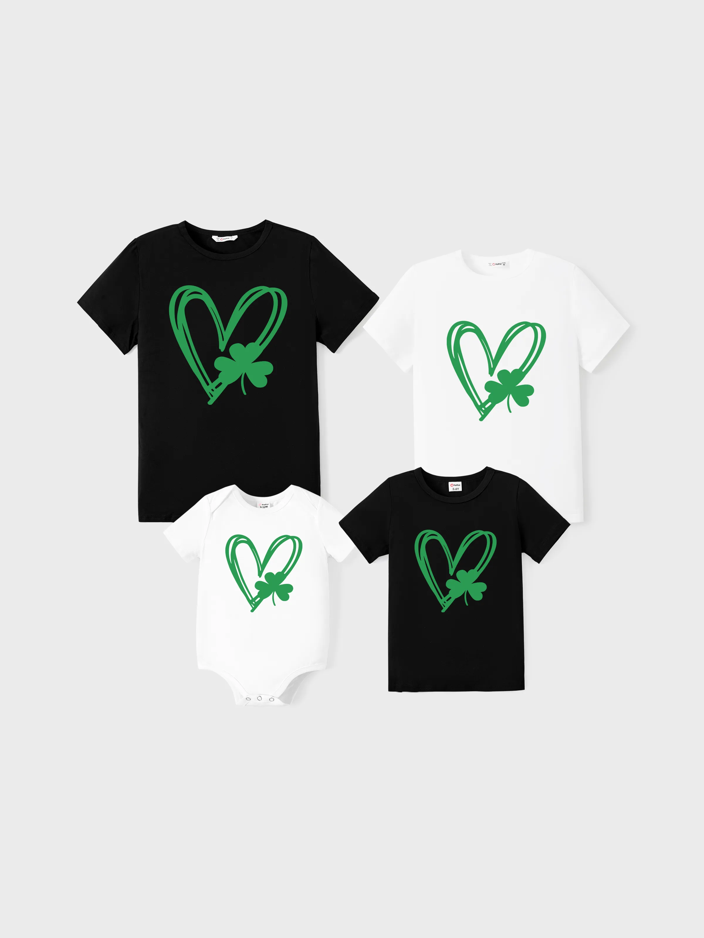 St. Patrick's Day Family Matching Tee Heart-shaped Short-sleeve Tops