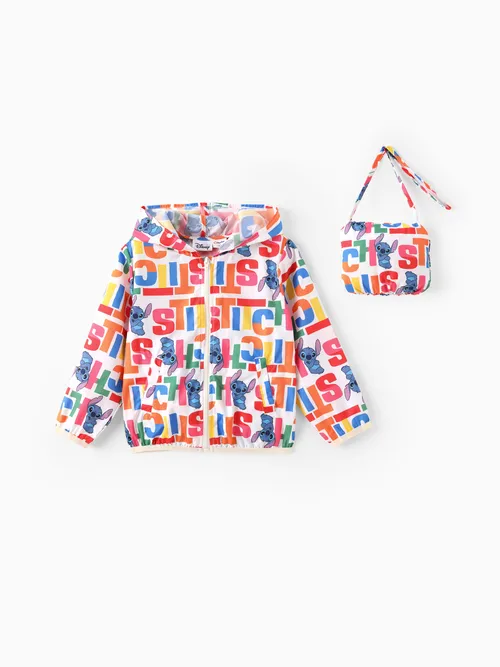 Disney Stitch Niño Pequeño / Niño 1pc Personaje Letra Graffiti Estampado Todo Envuelto Cremallera Con Capucha Almacenamiento Chaqueta de Protección Solar