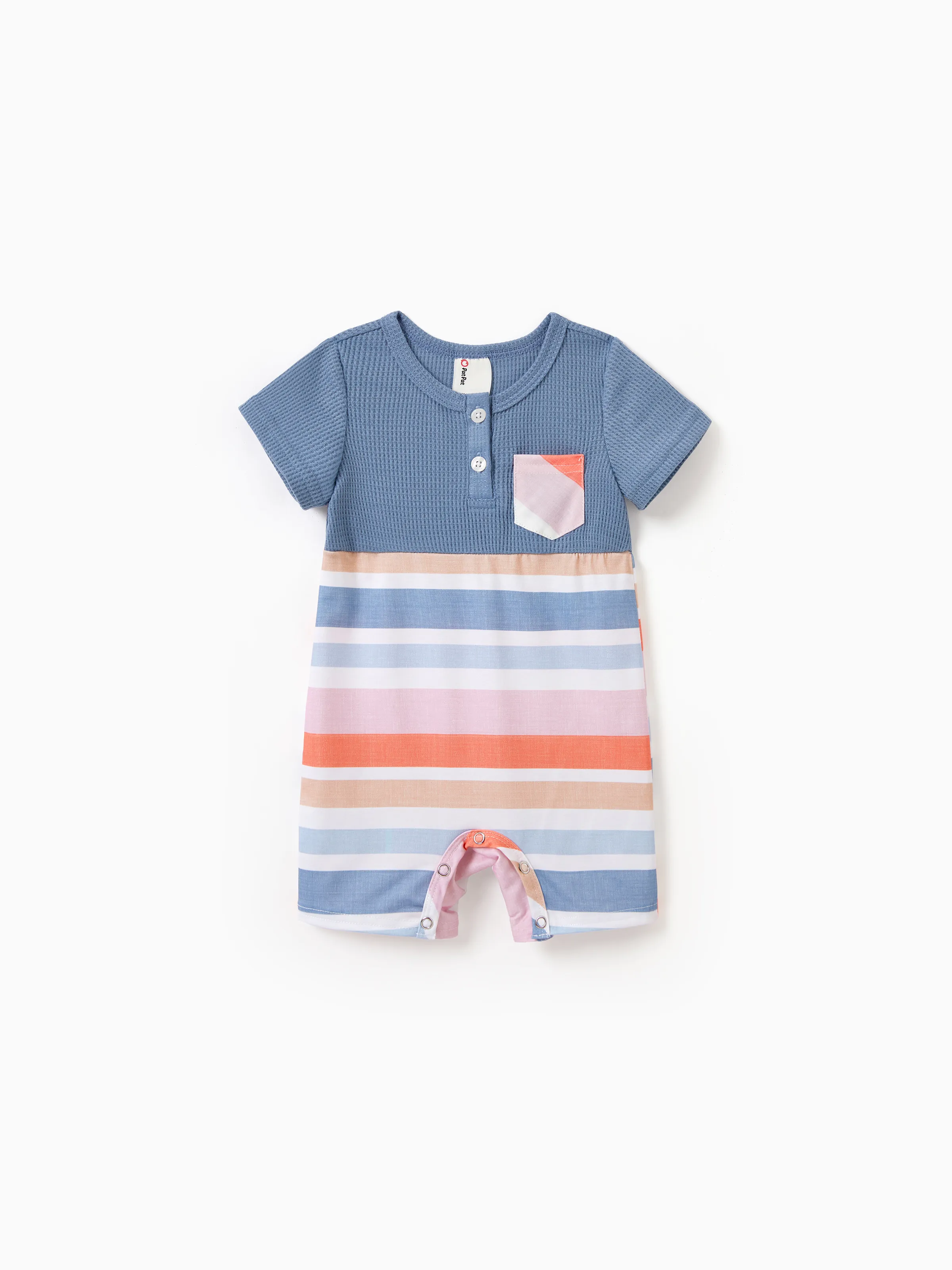 

Family Matching Blue Short-sleeve Tee or Colorful Stripe Camisole Dress