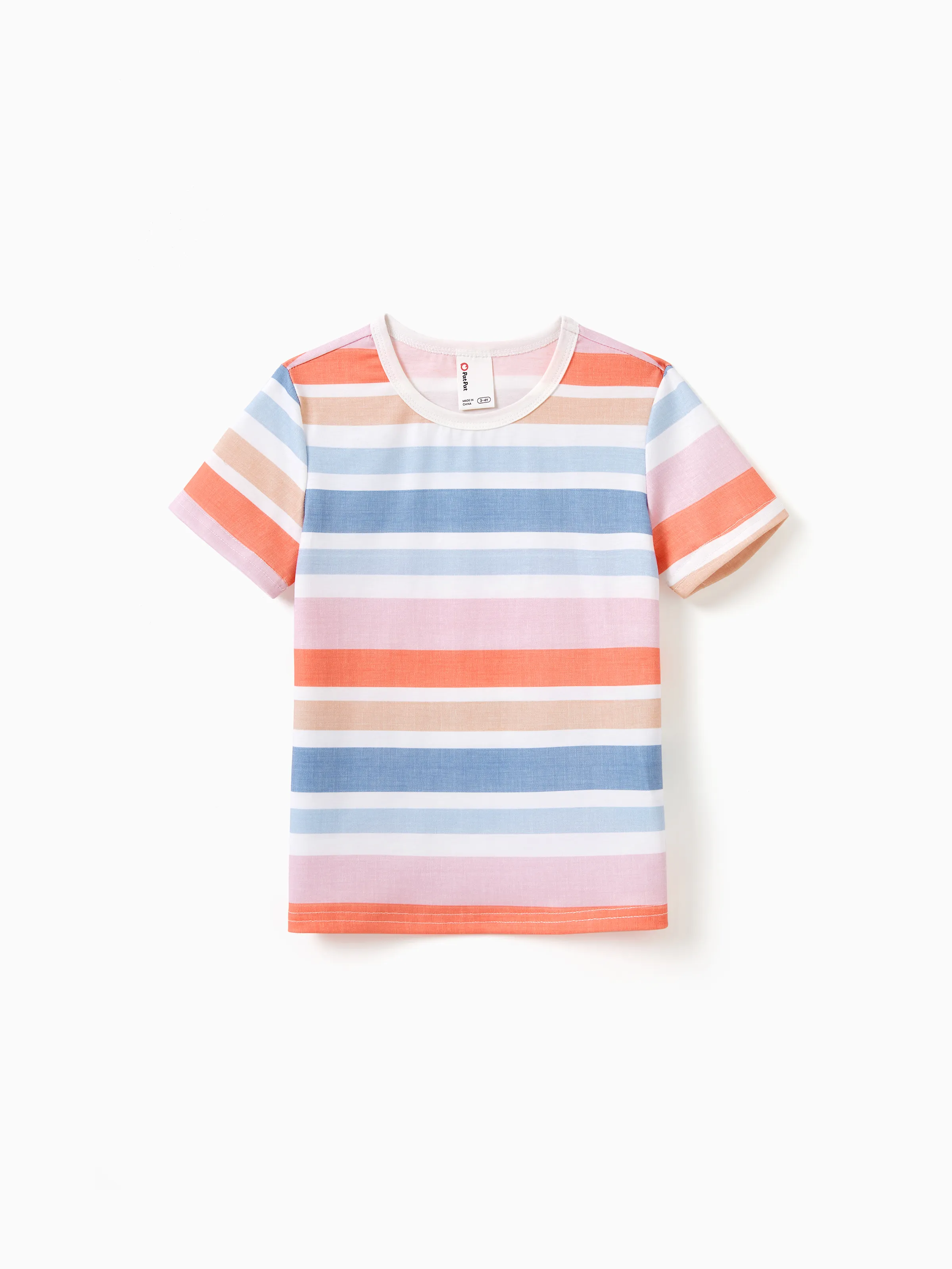 

Family Matching Blue Short-sleeve Tee or Colorful Stripe Camisole Dress