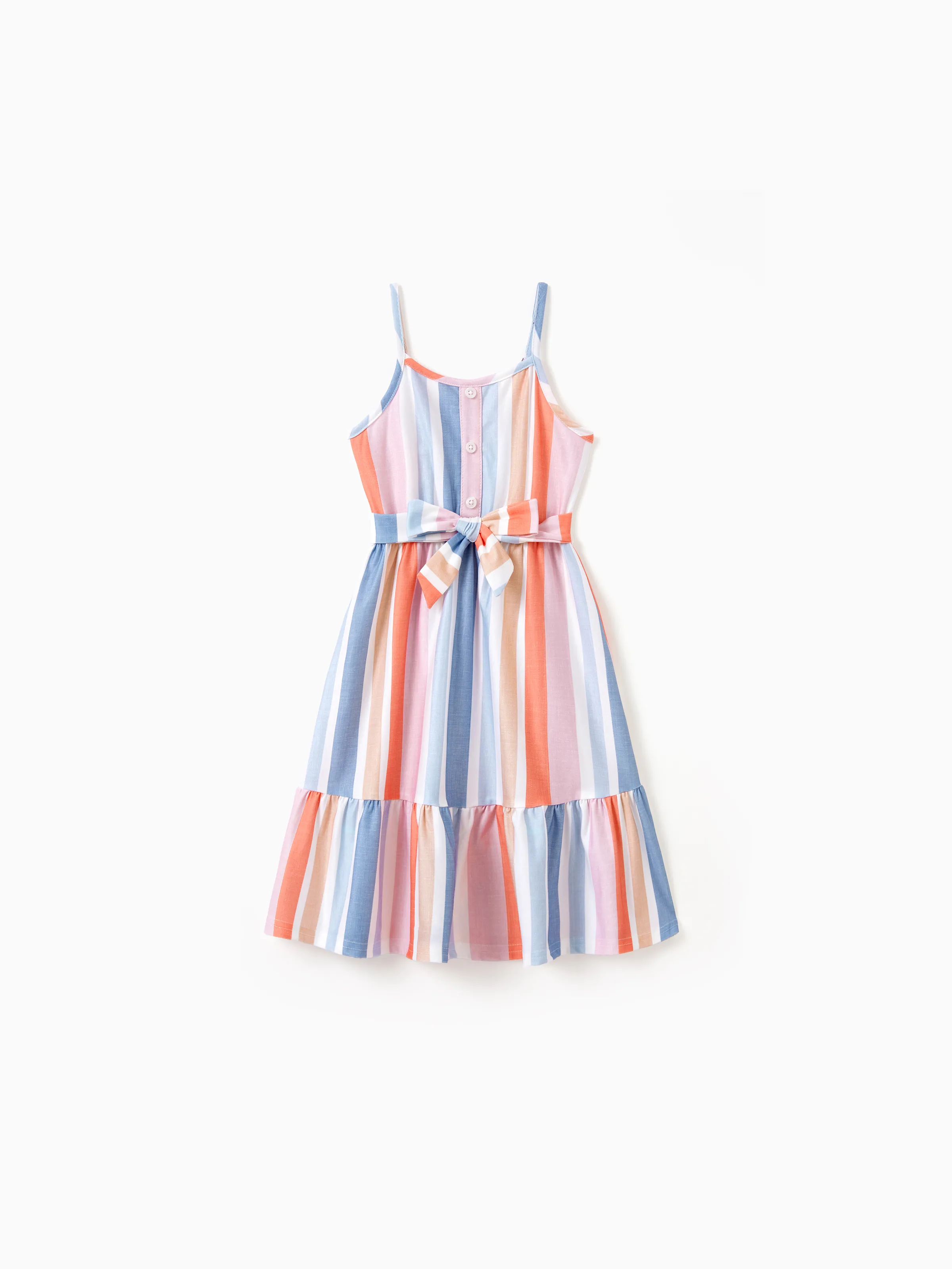 

Family Matching Blue Short-sleeve Tee or Colorful Stripe Camisole Dress