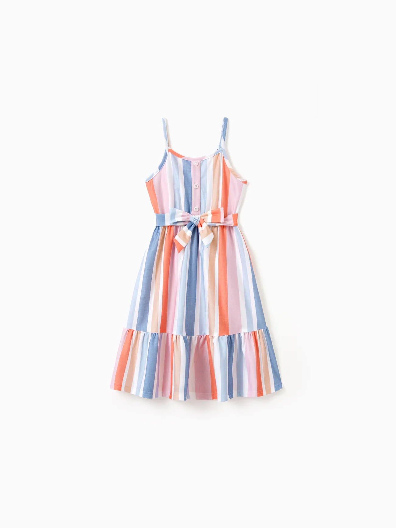 Girl - Matching Family Outfits - Blue Short-sleeve Tee or Colorful Stripe Camisole Dress for Cruise/Resort/Casual - Multi-color - image 9