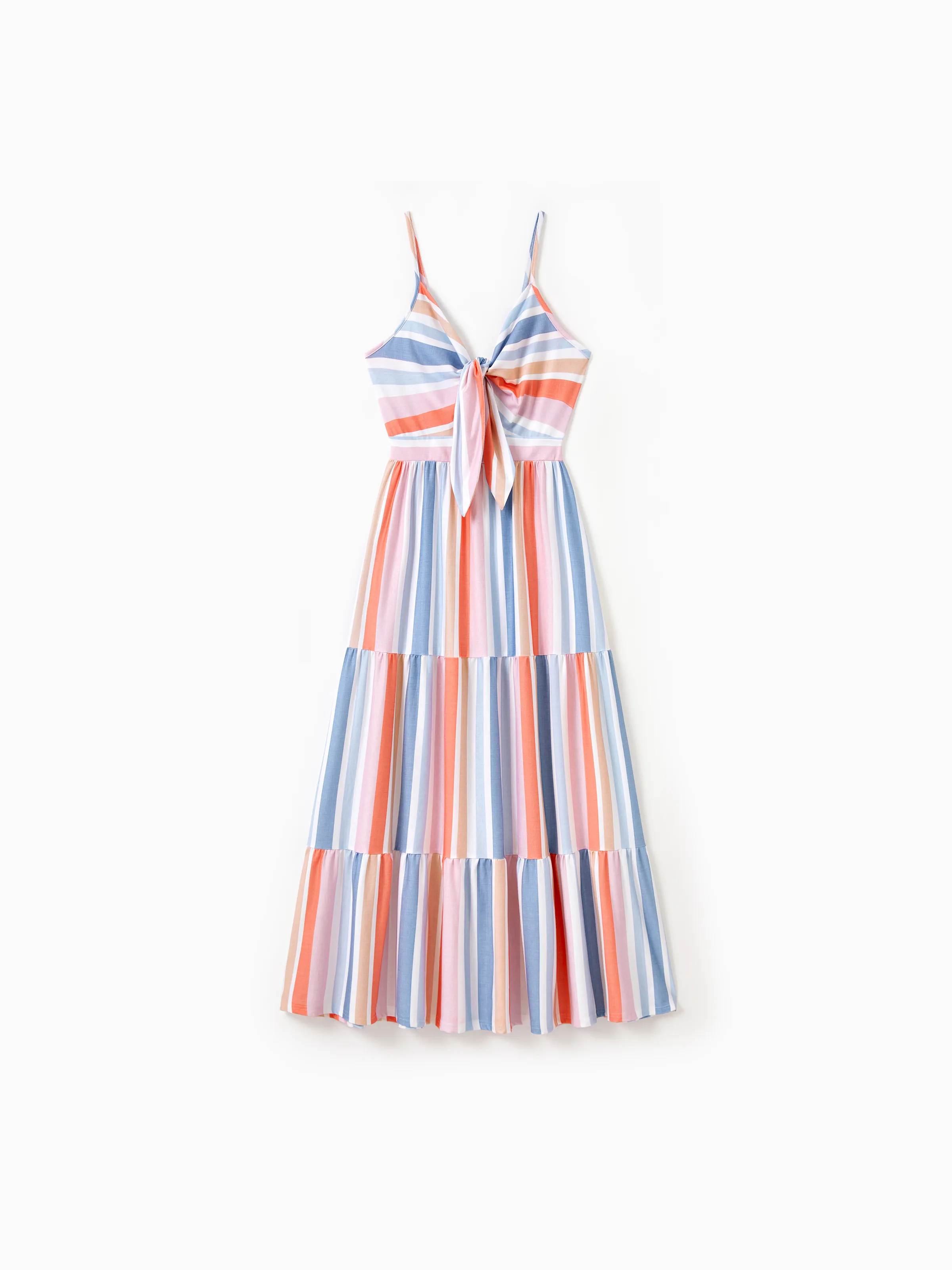 

Family Matching Blue Short-sleeve Tee or Colorful Stripe Camisole Dress