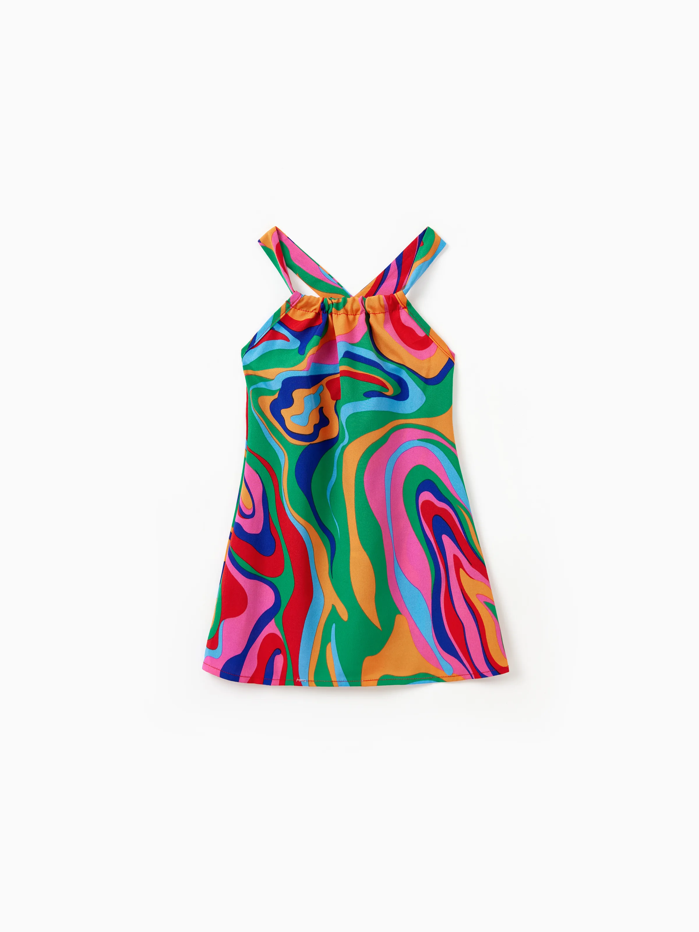 

Family Matching Vibrant Tie-Dye Print A-Line Belted Sundress for Mommy & Me