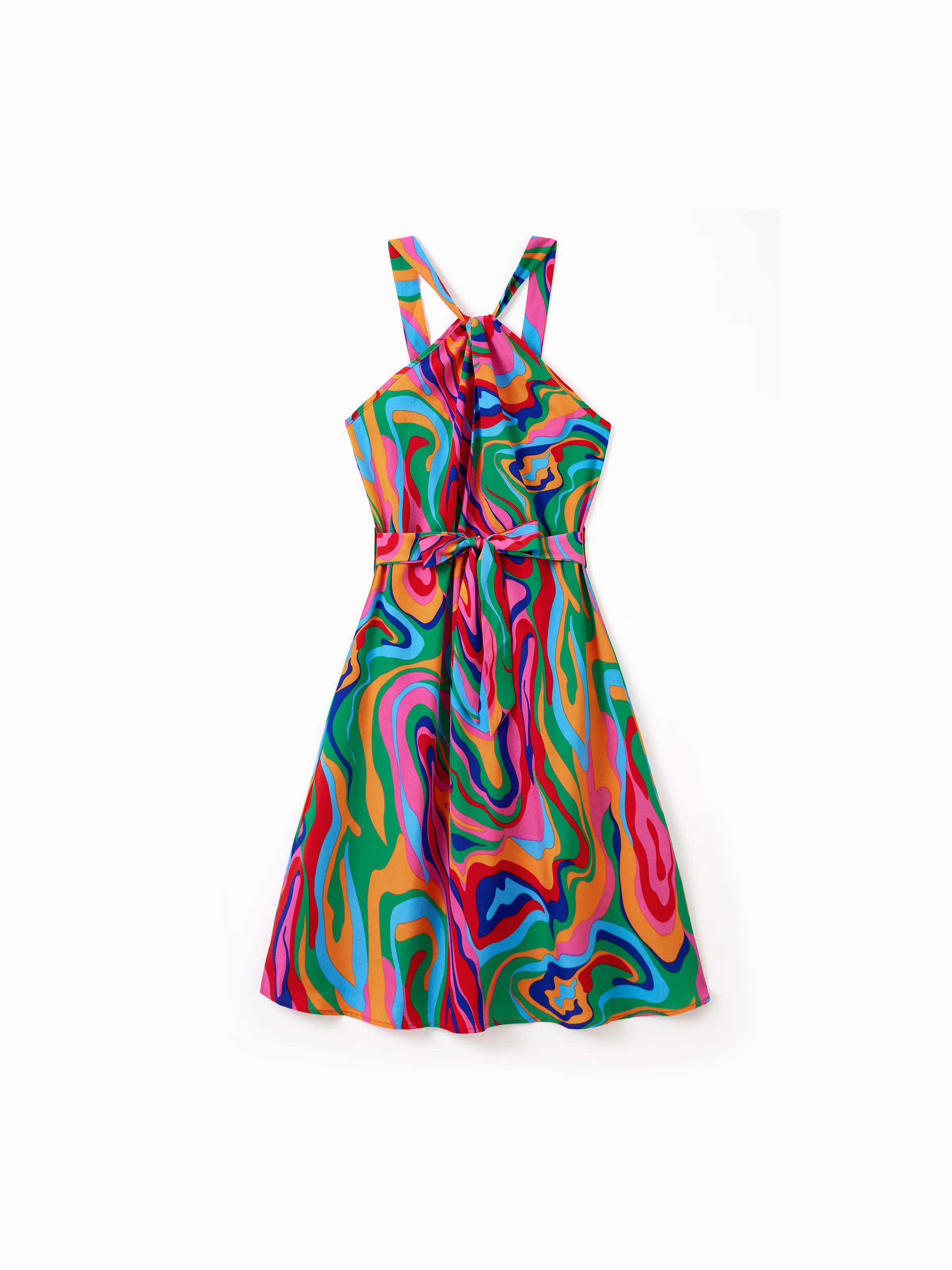 

Family Matching Vibrant Tie-Dye Print A-Line Belted Sundress for Mommy & Me