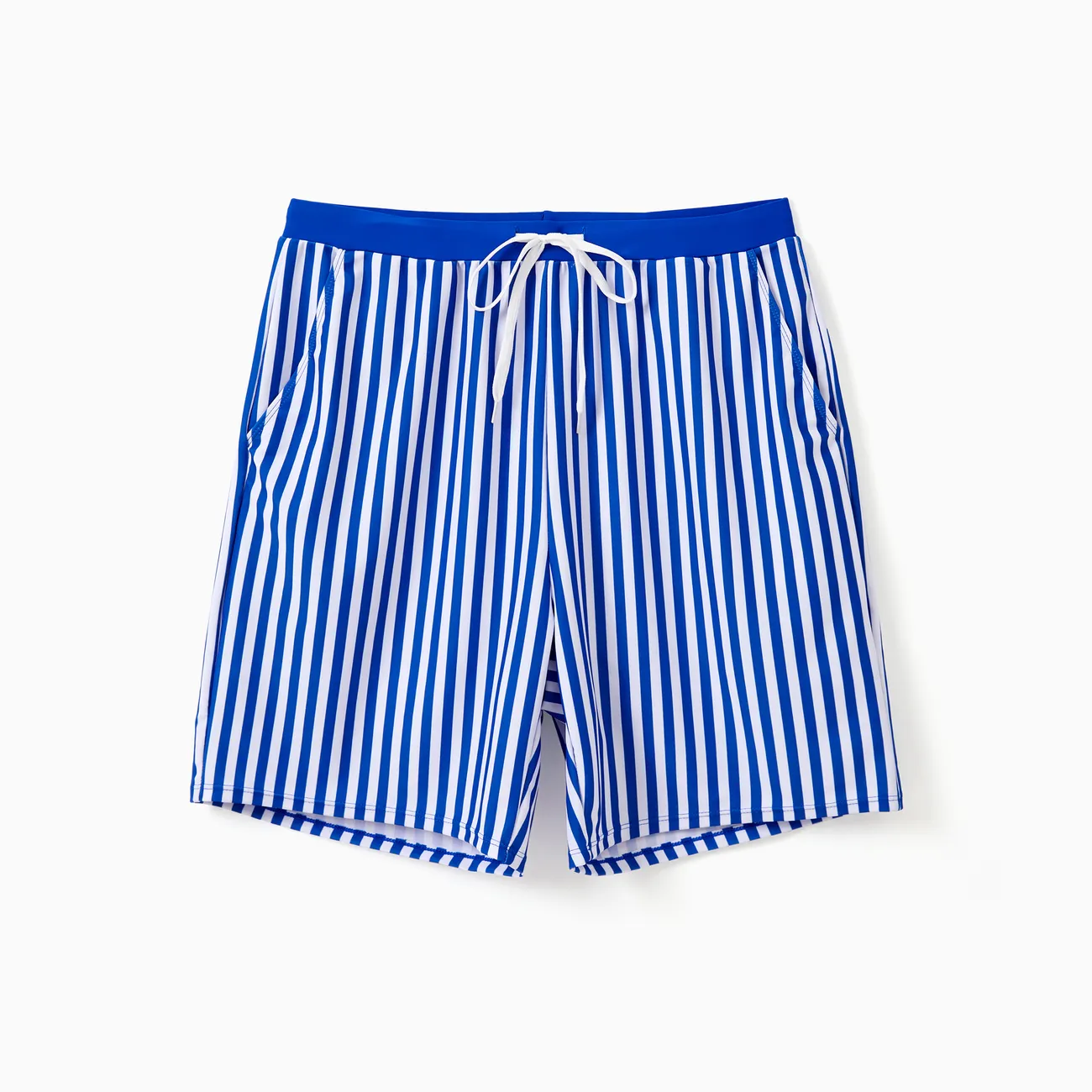 Family Matching Blue Striped Swim Trunks or 2 Pieces Halter Tankini Swimsuit