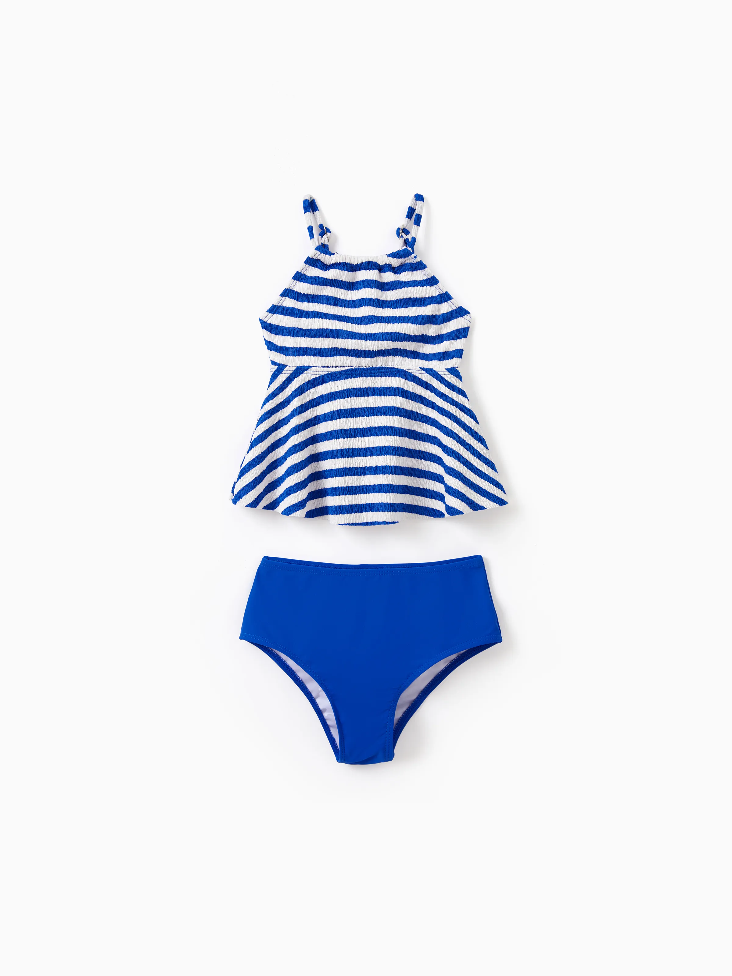 

Family Matching Blue Striped Swim Trunks or 2 Pieces Halter Tankini Swimsuit