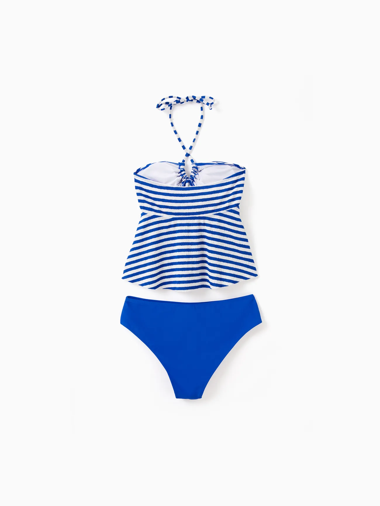 Women - Family Matching Blue Striped Swim Trunks or 2 Pieces Halter Tankini Swimsuit - Blue - image 3