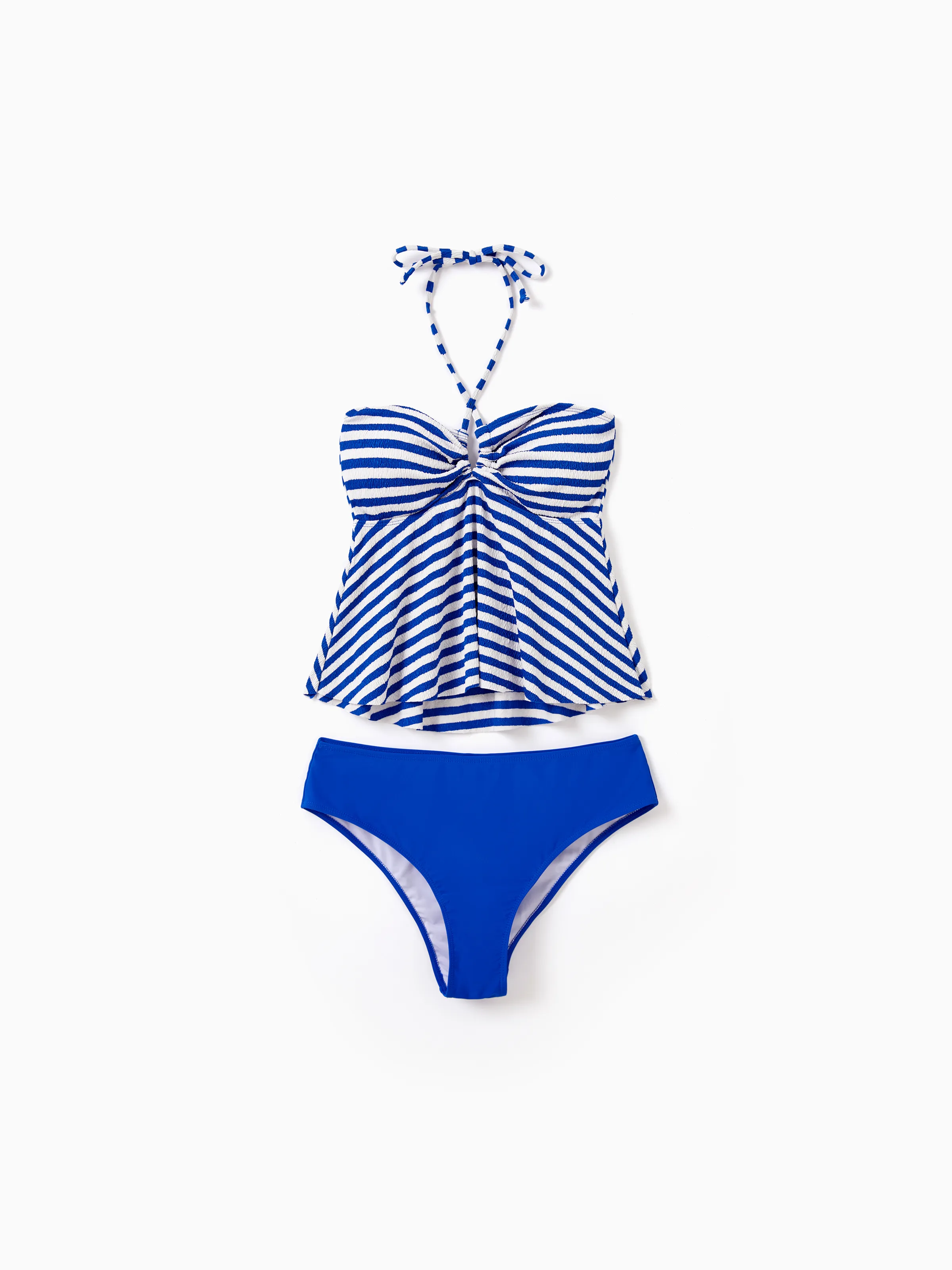 

Family Matching Blue Striped Swim Trunks or 2 Pieces Halter Tankini Swimsuit