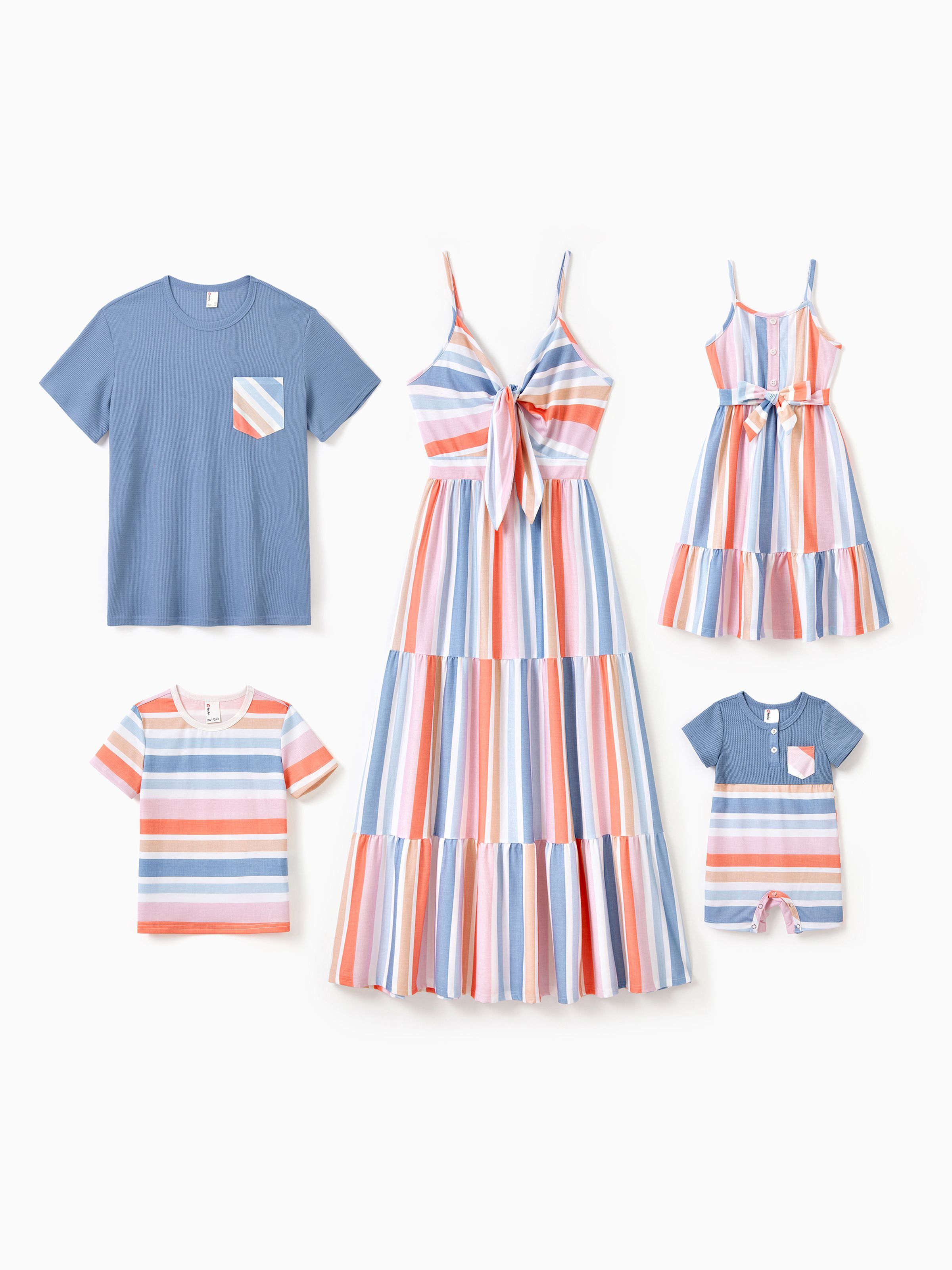 Matching Family Outfits - Blue Short-sleeve Tee or Colorful