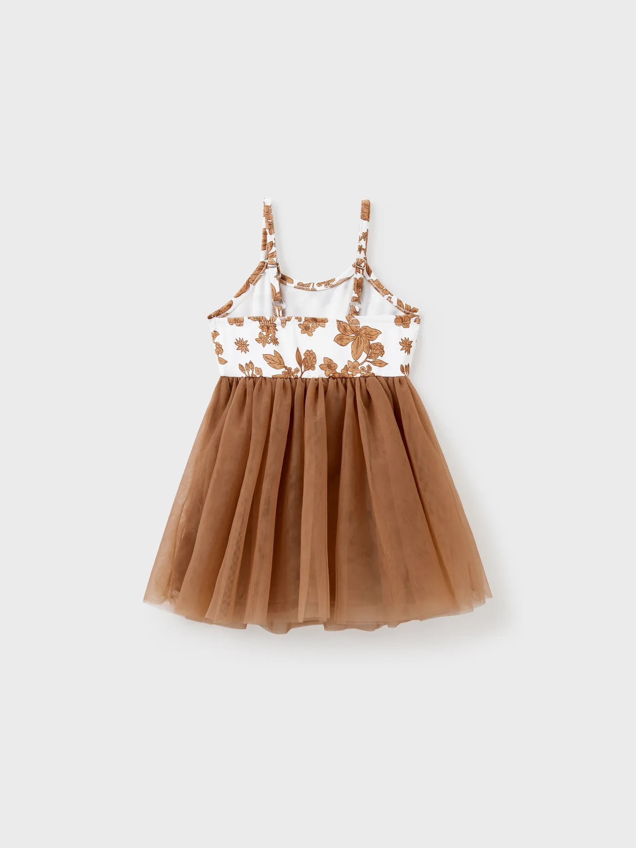 Baby Girl - Family Matching Colorblock Cotton Tee or Flora Print Strap Body-con Dress or Mesh Splicing Dress - Khaki - image 13
