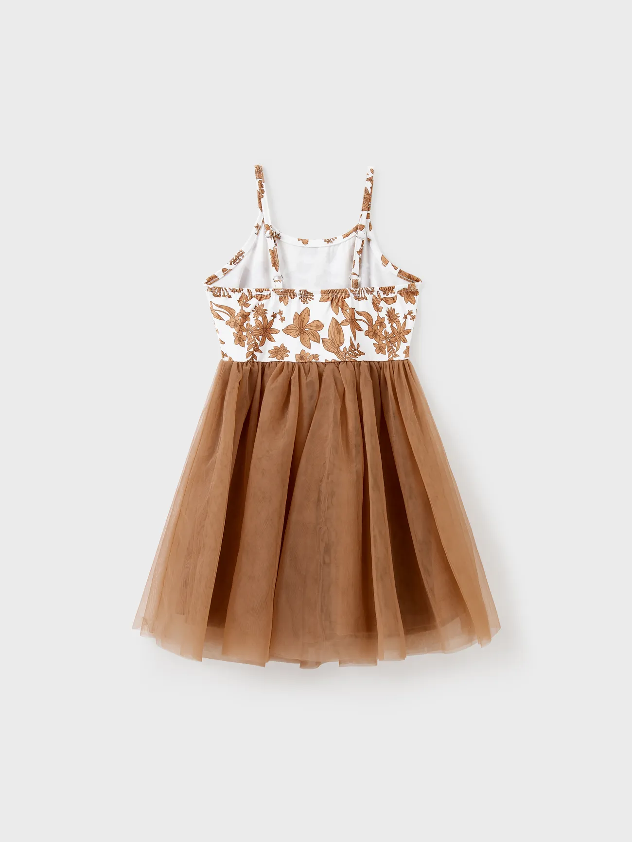 Girl - Family Matching Colorblock Cotton Tee or Flora Print Strap Body-con Dress or Mesh Splicing Dress - Khaki - image 8