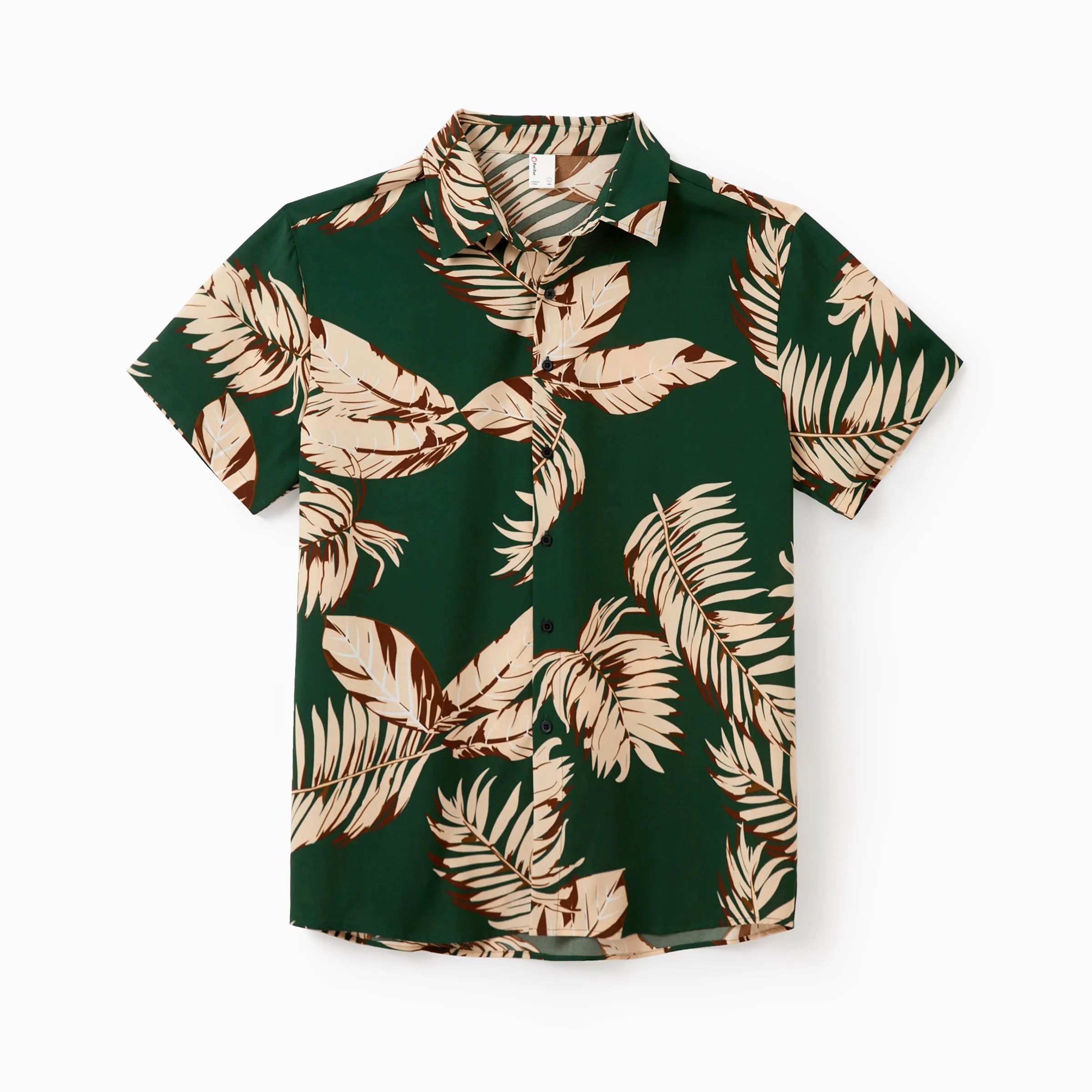 

Family Matching Outfits Tropical Leaf Print Green Hawaiian Vacation Clothes Set Summer Beach Halter Dress & Short-sleeve Shirt Set