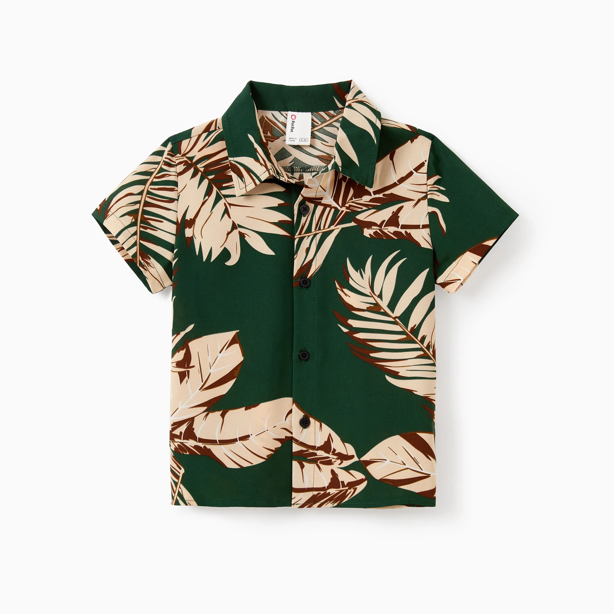

Family Matching Outfits Tropical Leaf Print Green Hawaiian Vacation Clothes Set Summer Beach Halter Dress & Short-sleeve Shirt Set