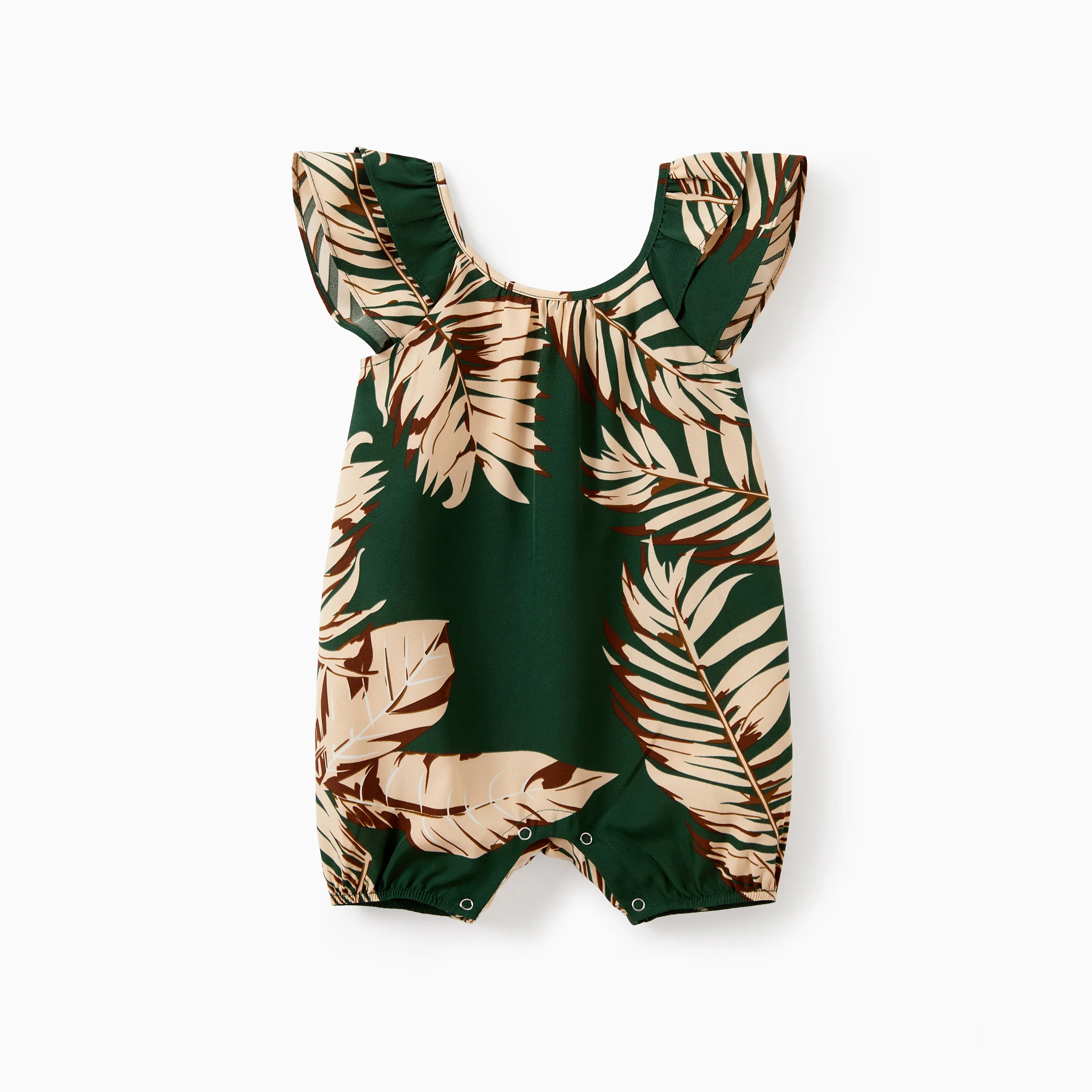 

Family Matching Outfits Tropical Leaf Print Green Hawaiian Vacation Clothes Set Summer Beach Halter Dress & Short-sleeve Shirt Set