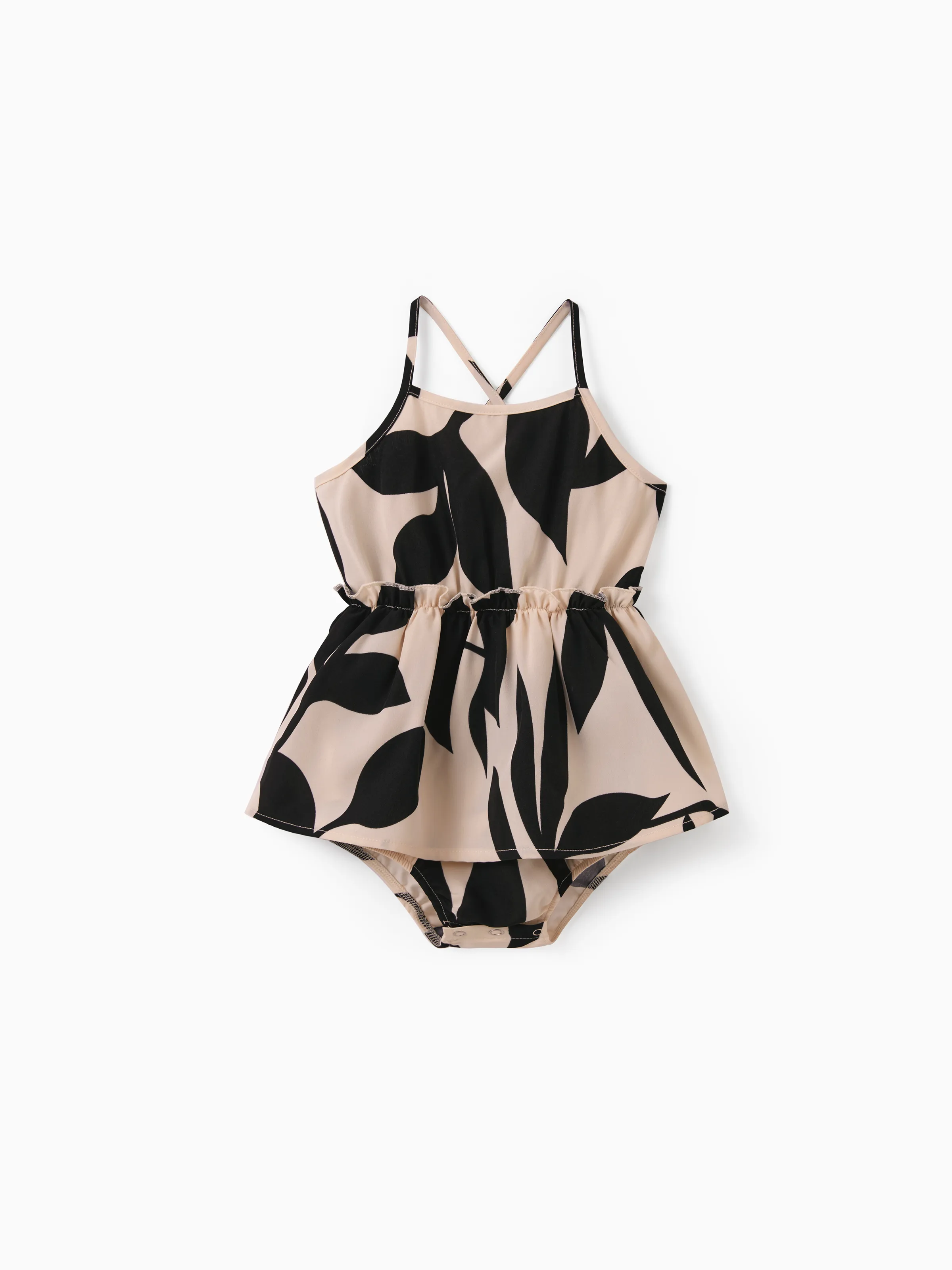 

Family Matching Leaf Print Halter Belted Romper / Jumpsuit for Mommy and Me