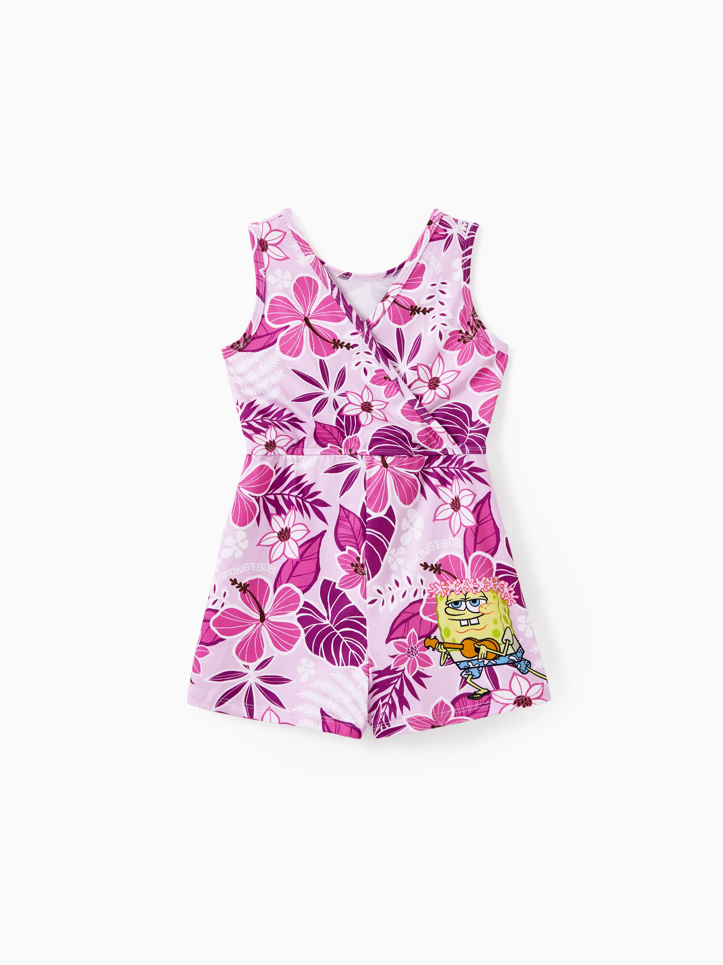 

SpongeBob SquarePants Family matching Hawaii Style Floral Print Short-sleeve Reversible Dresse/Onesie／Shirt