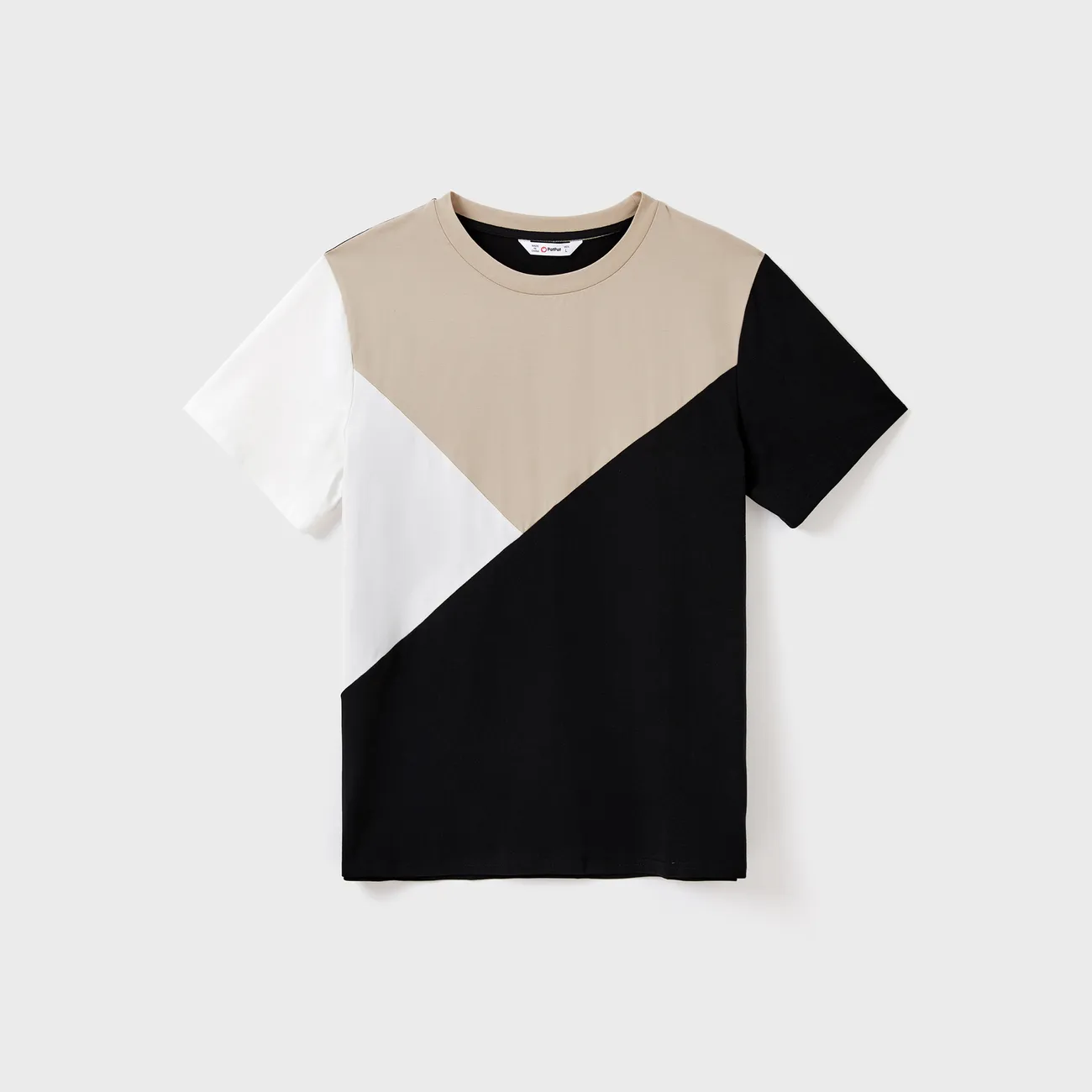 Family Matching Color Block Cotton Tee or Modern Abstract Print Short Sleeve Dress with Waist Belt