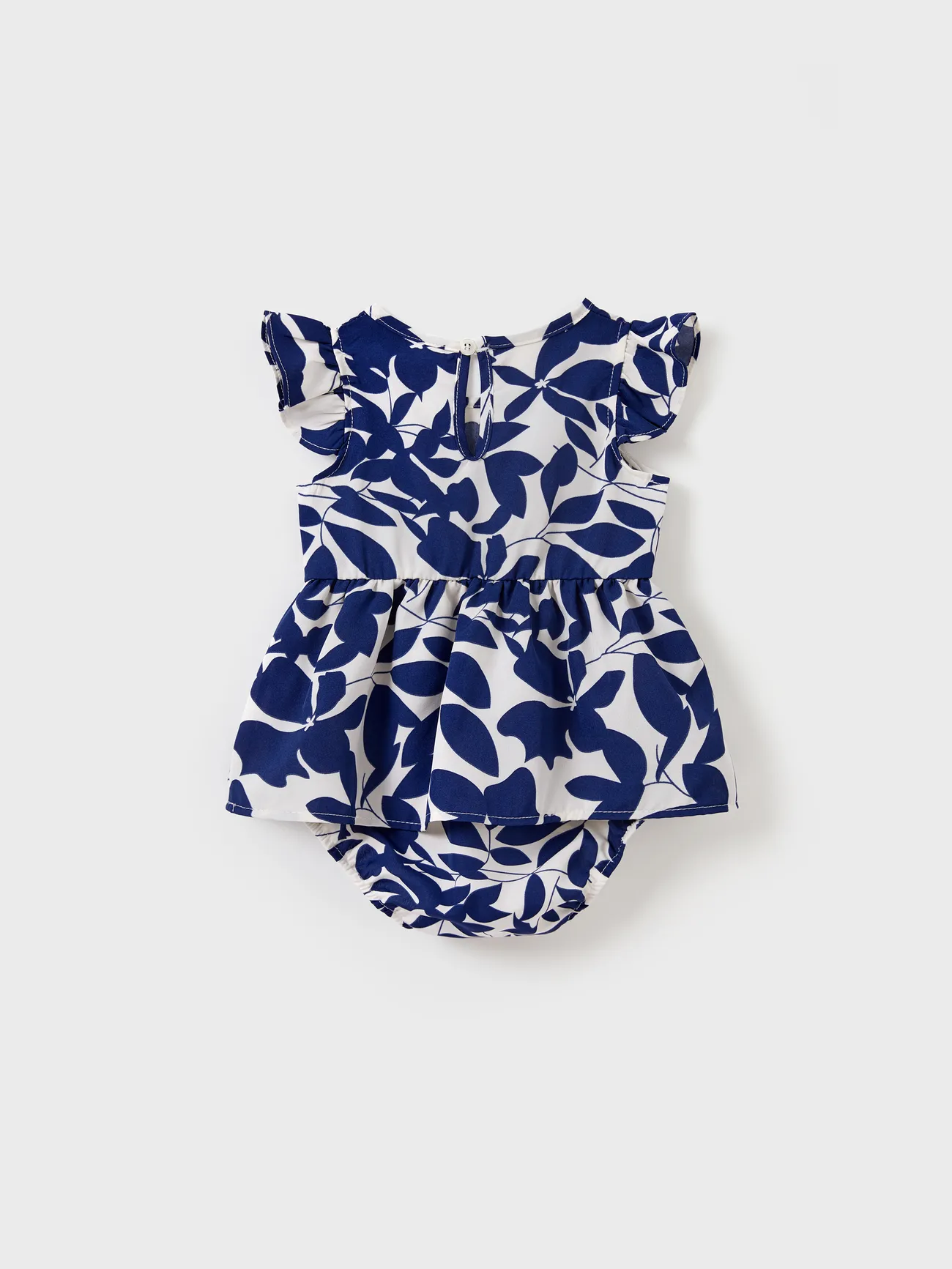 Baby Girl - Family Matching Blue Colorblock Tee or Leaf Print Smocking Puff-sleeve Dress Set - Blue - image 13