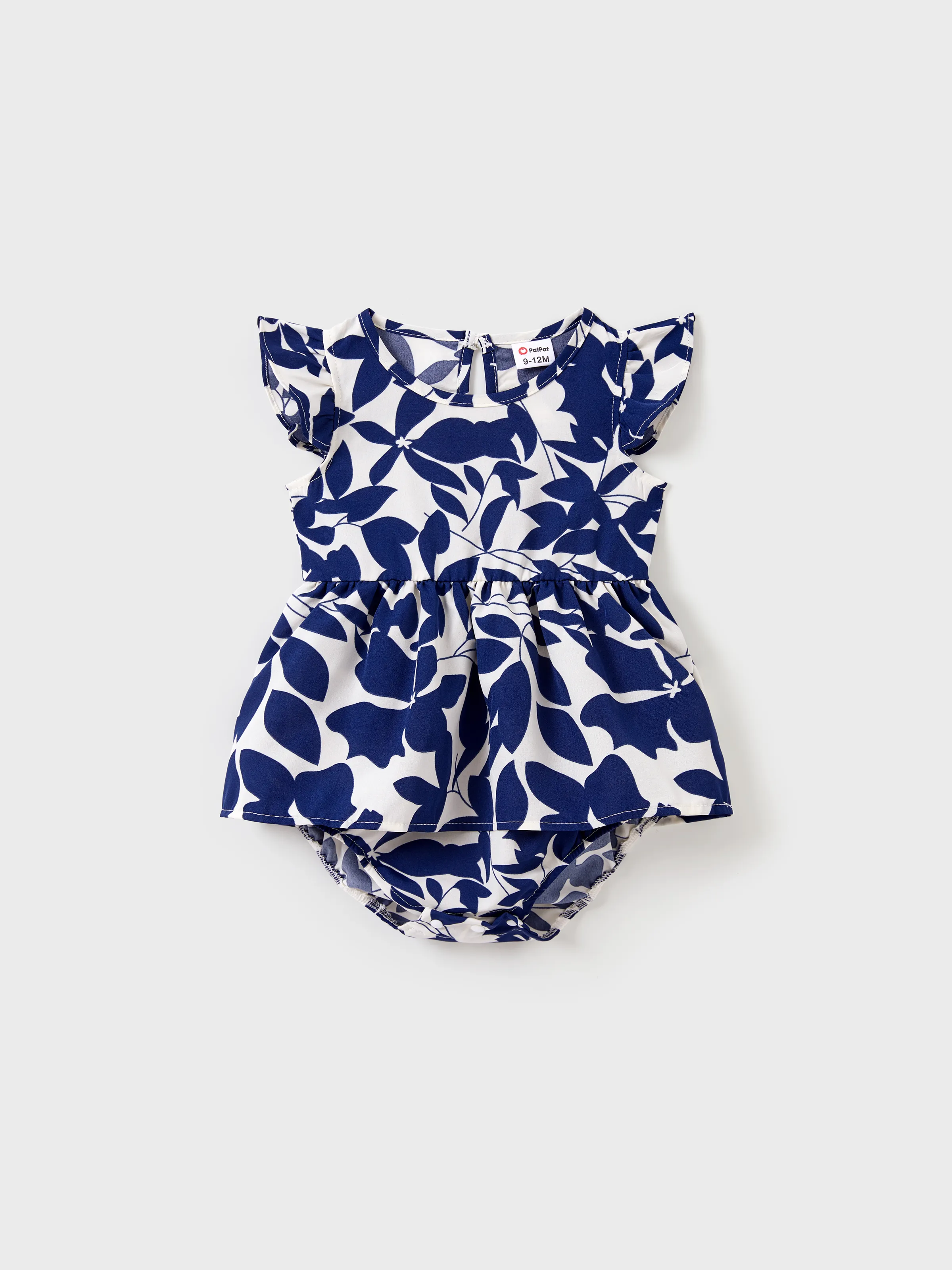 

Family Matching Blue Colorblock Tee or Leaf Print Smocking Puff-sleeve Dress Set