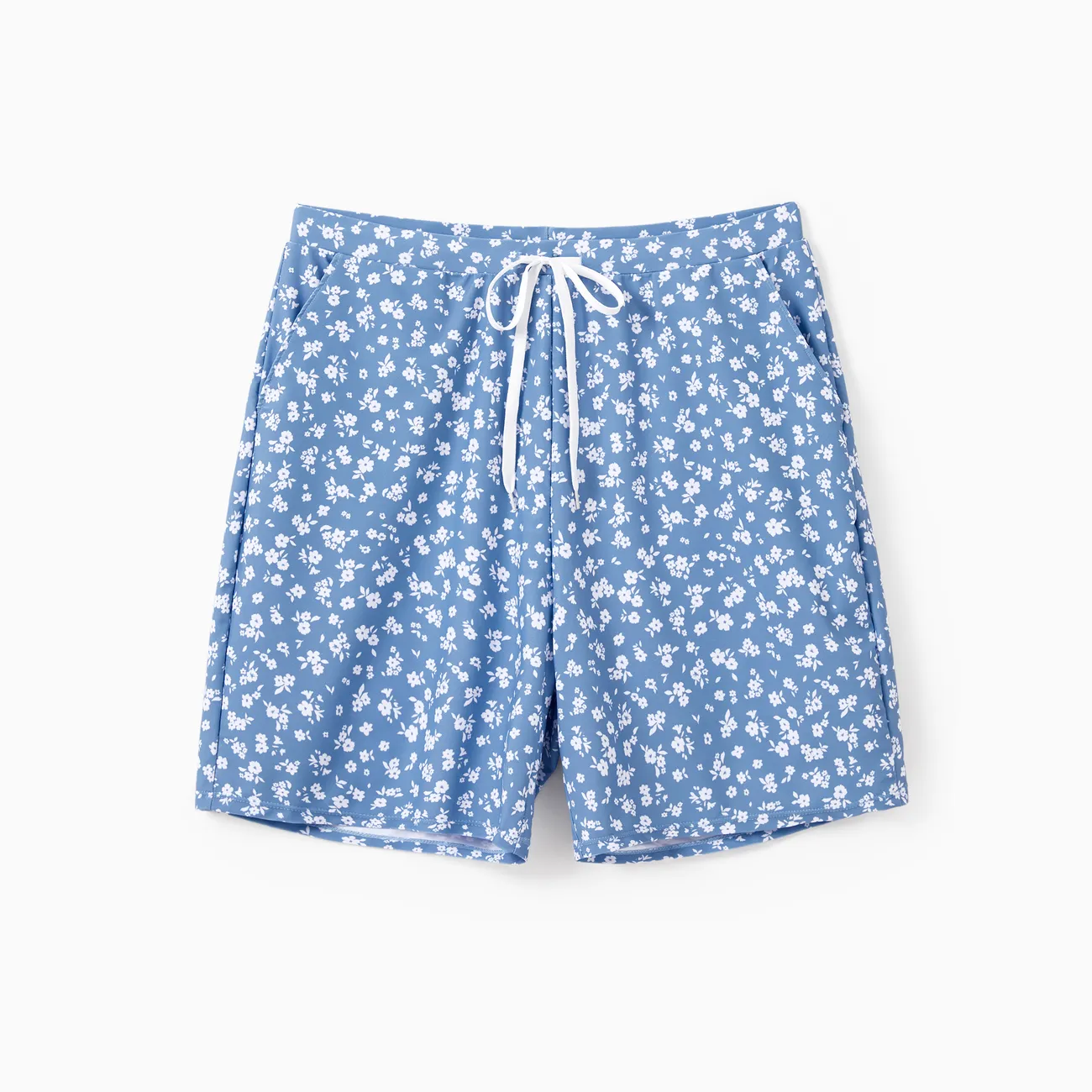 Family Matching Flora Print Swim Trunks or Halter and Back Tie two-piece Swimsuit with Mesh Beach Skirt and Hairband for Couple