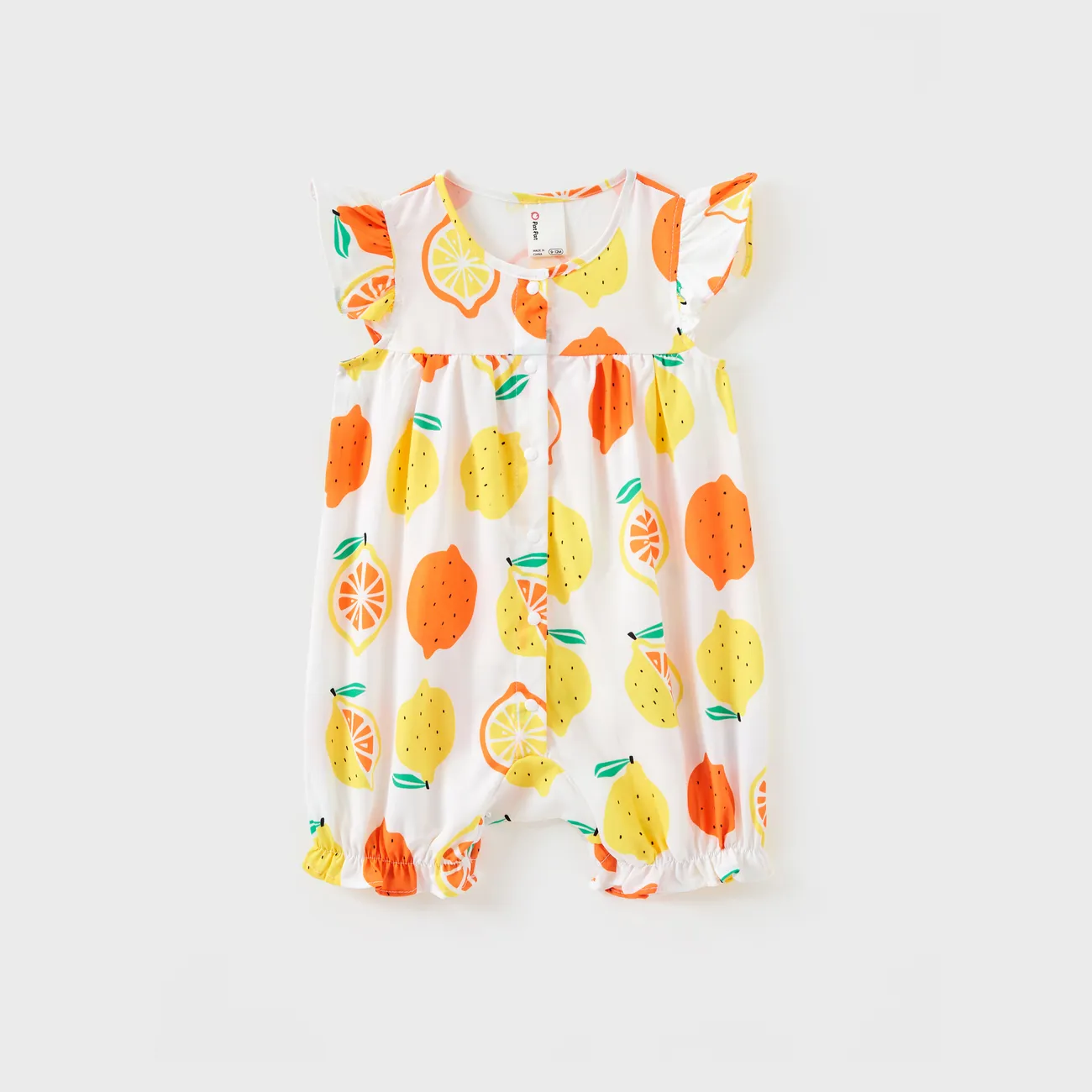 Baby Girl Childlike Fruit Print Ruffled Romper