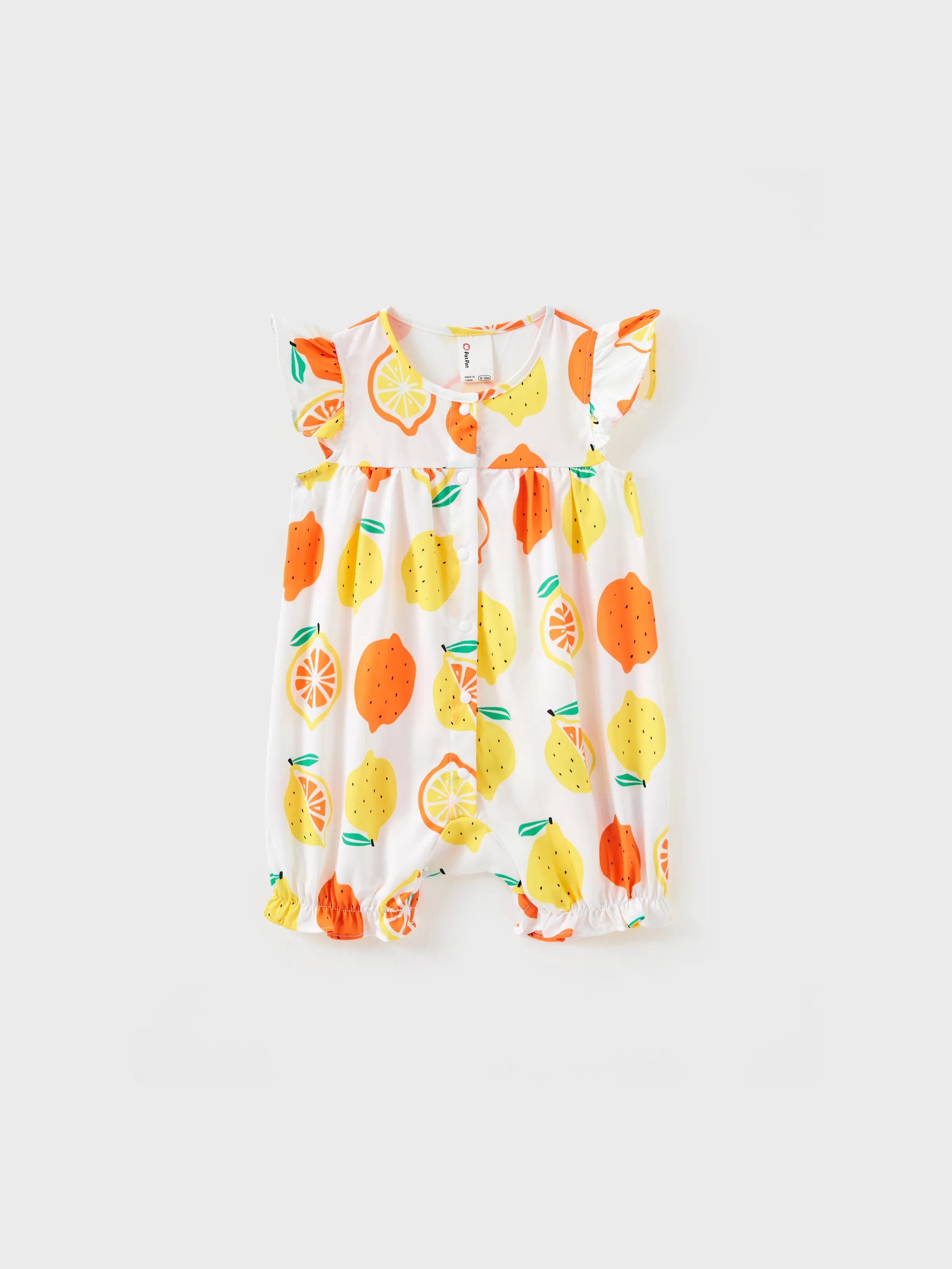 

Baby Girl Childlike Fruit Print Ruffled Romper