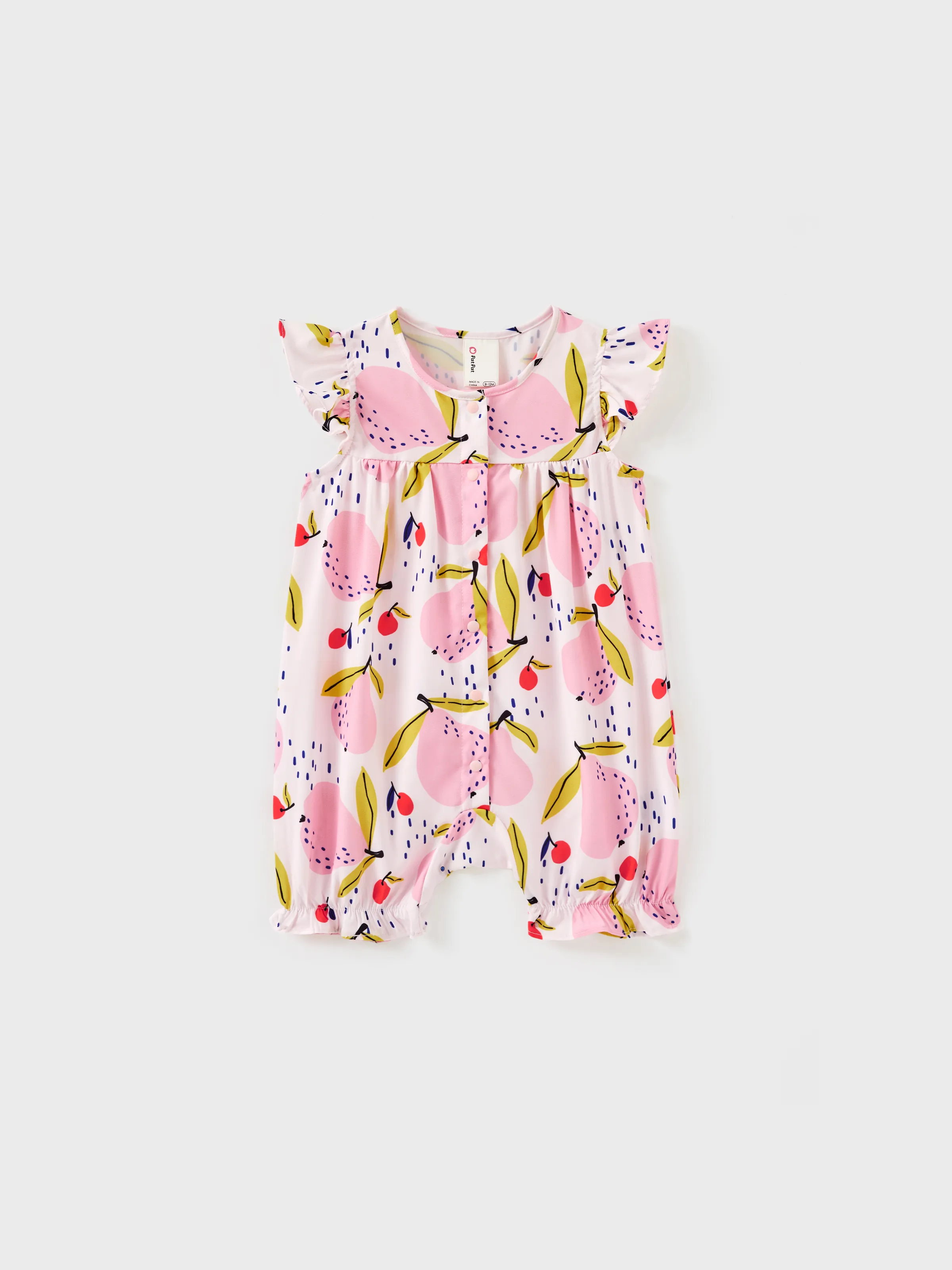 

Baby Girl Childlike Fruit Print Ruffled Romper