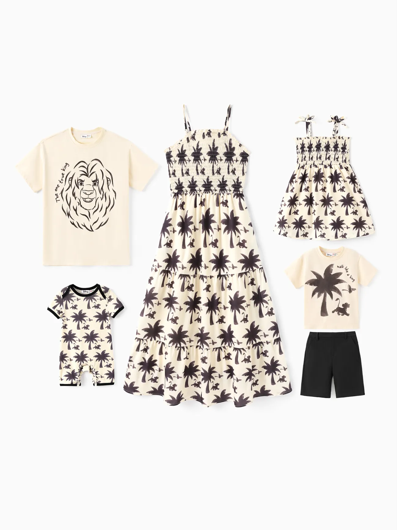 Disney Lion King Family matching Coconut Tree Print Smocking Cami Dress/ Cotton T-shirt And Shorts / Naia™  Jumpsuit 