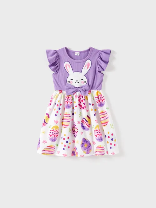 

Easter Toddler Girl Rabbit Print Flutter-sleeve Dress