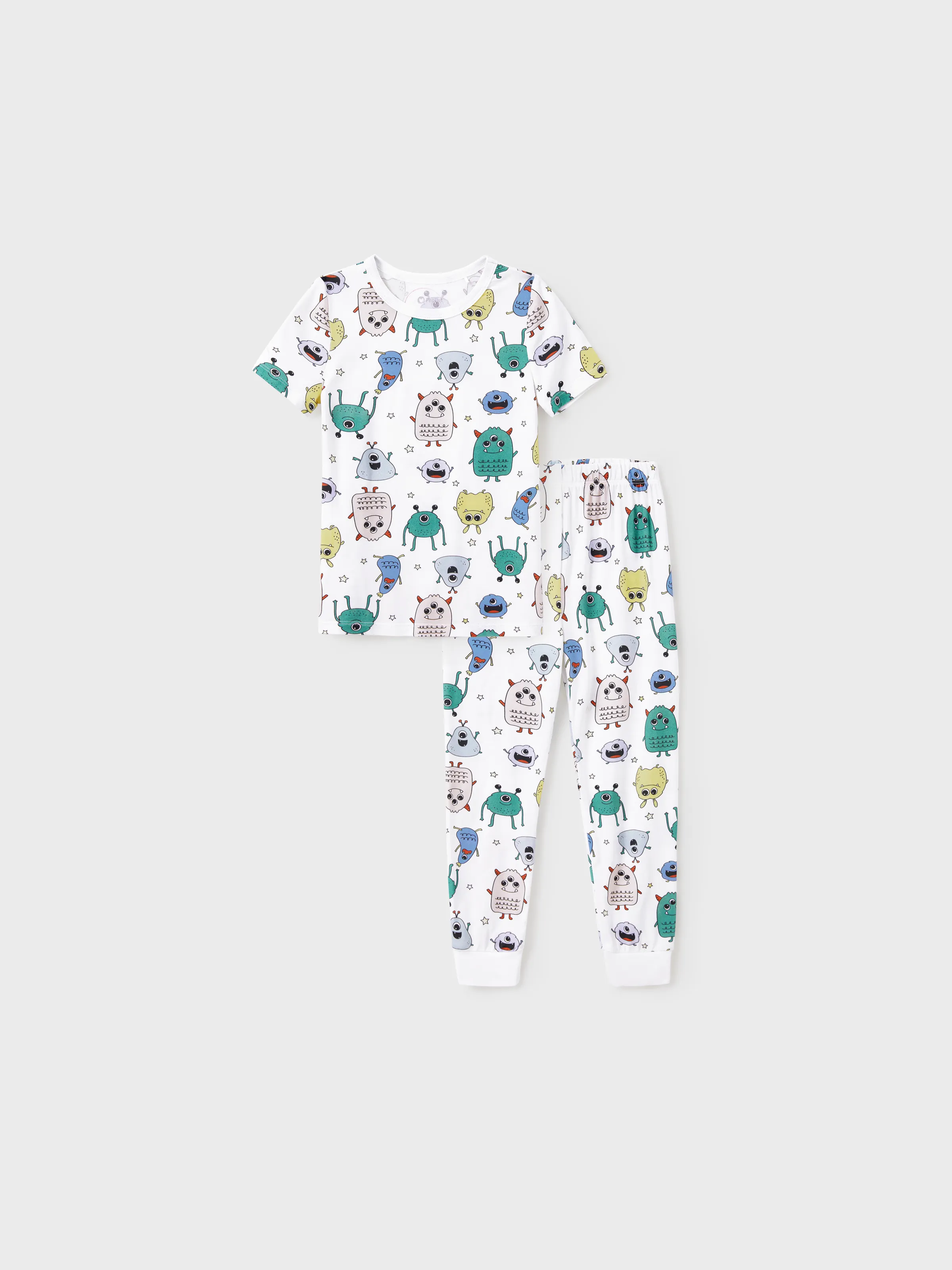 

Bamboo Viscose Family Matching Cute Little Monster Print Short-sleeve Pajama Set (Snug-Fitting for Children Size)