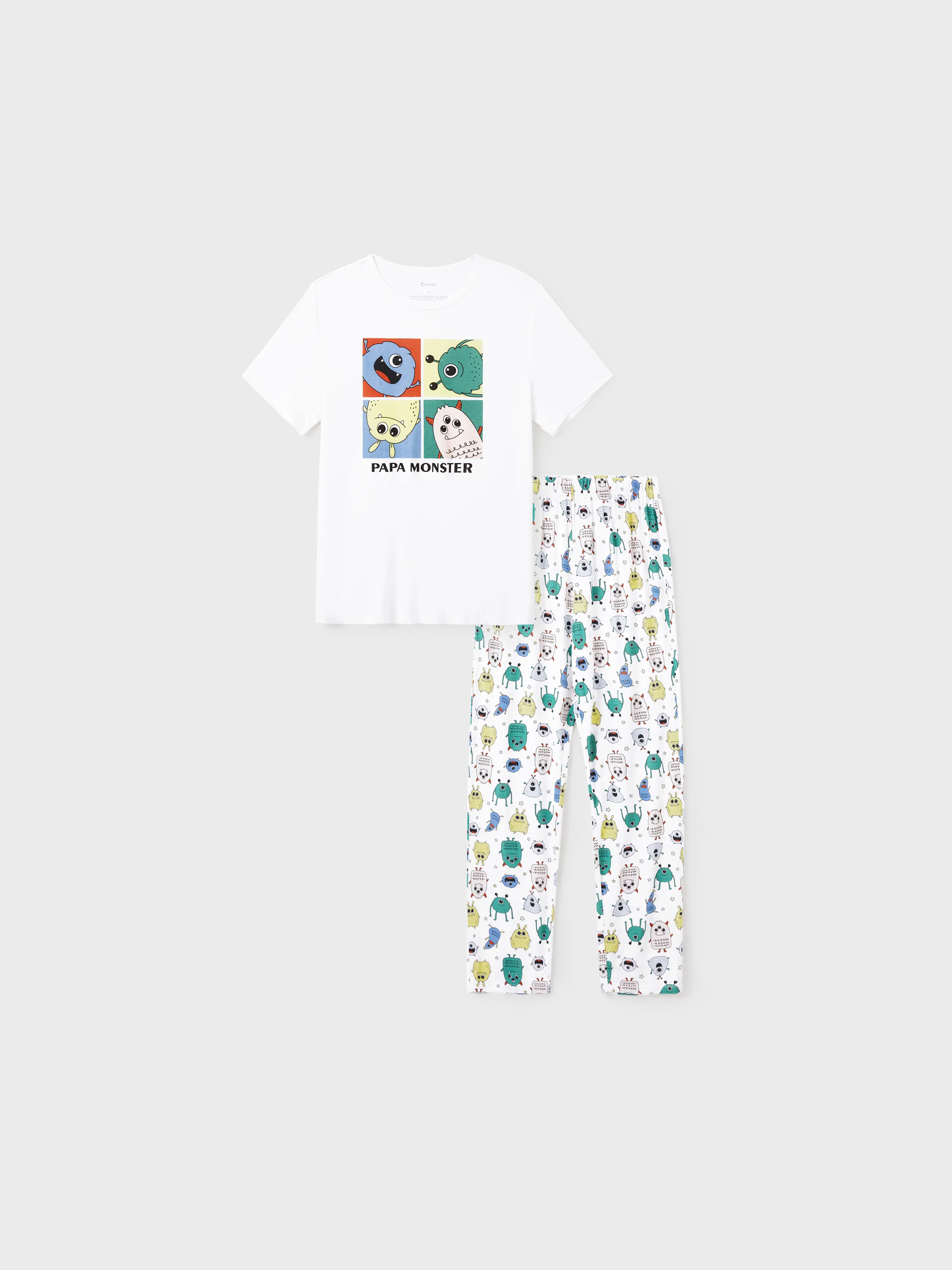 

Bamboo Viscose Family Matching Cute Little Monster Print Short-sleeve Pajama Set (Snug-Fitting for Children Size)