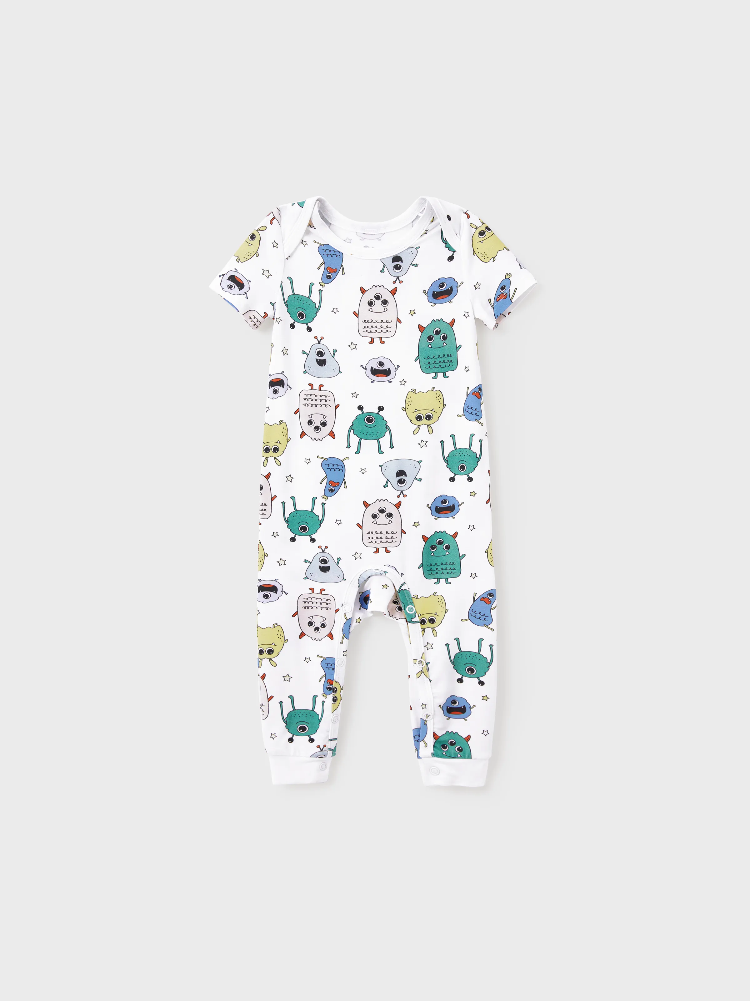 

Bamboo Viscose Family Matching Cute Little Monster Print Short-sleeve Pajama Set (Snug-Fitting for Children Size)