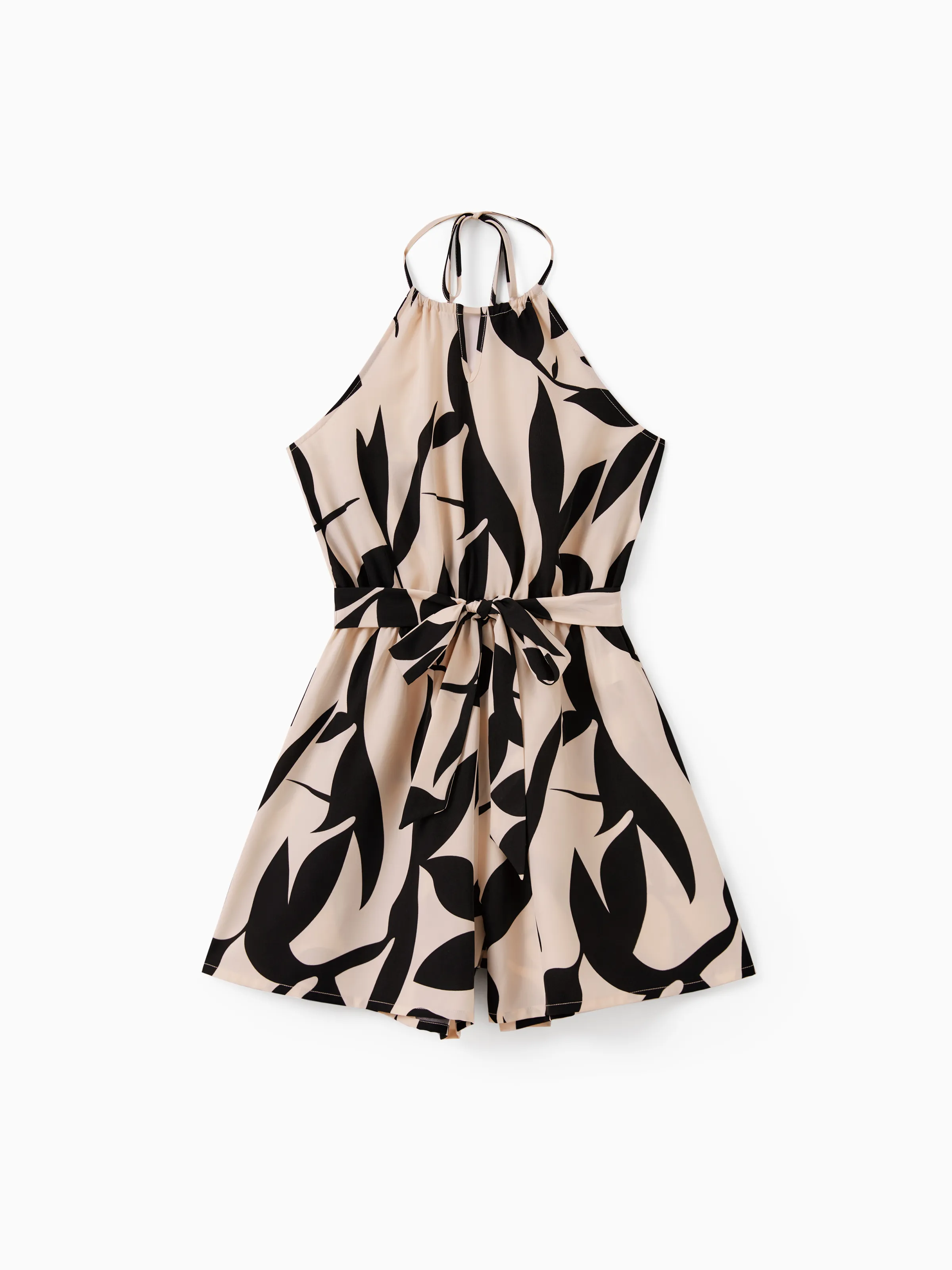 

Family Matching Leaf Print Halter Belted Romper / Jumpsuit for Mommy and Me