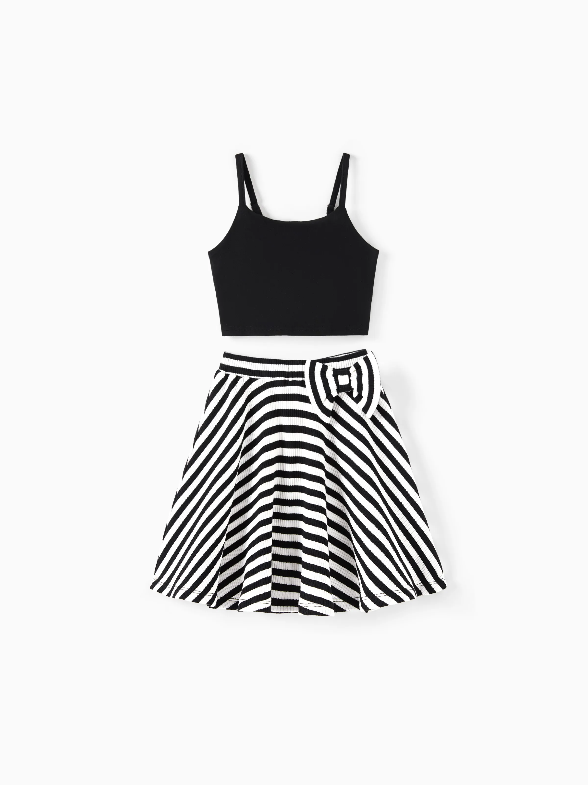 

Matching Family Outfits – Black & White Striped Casual Short Sleeve T-Shirt for Men & Boy, Crop Top & Midi Skirt Co-ord Set for women & Girl, Flared Dresses for Baby Girl – Stylish Summer Family Coordinated Cotton Set