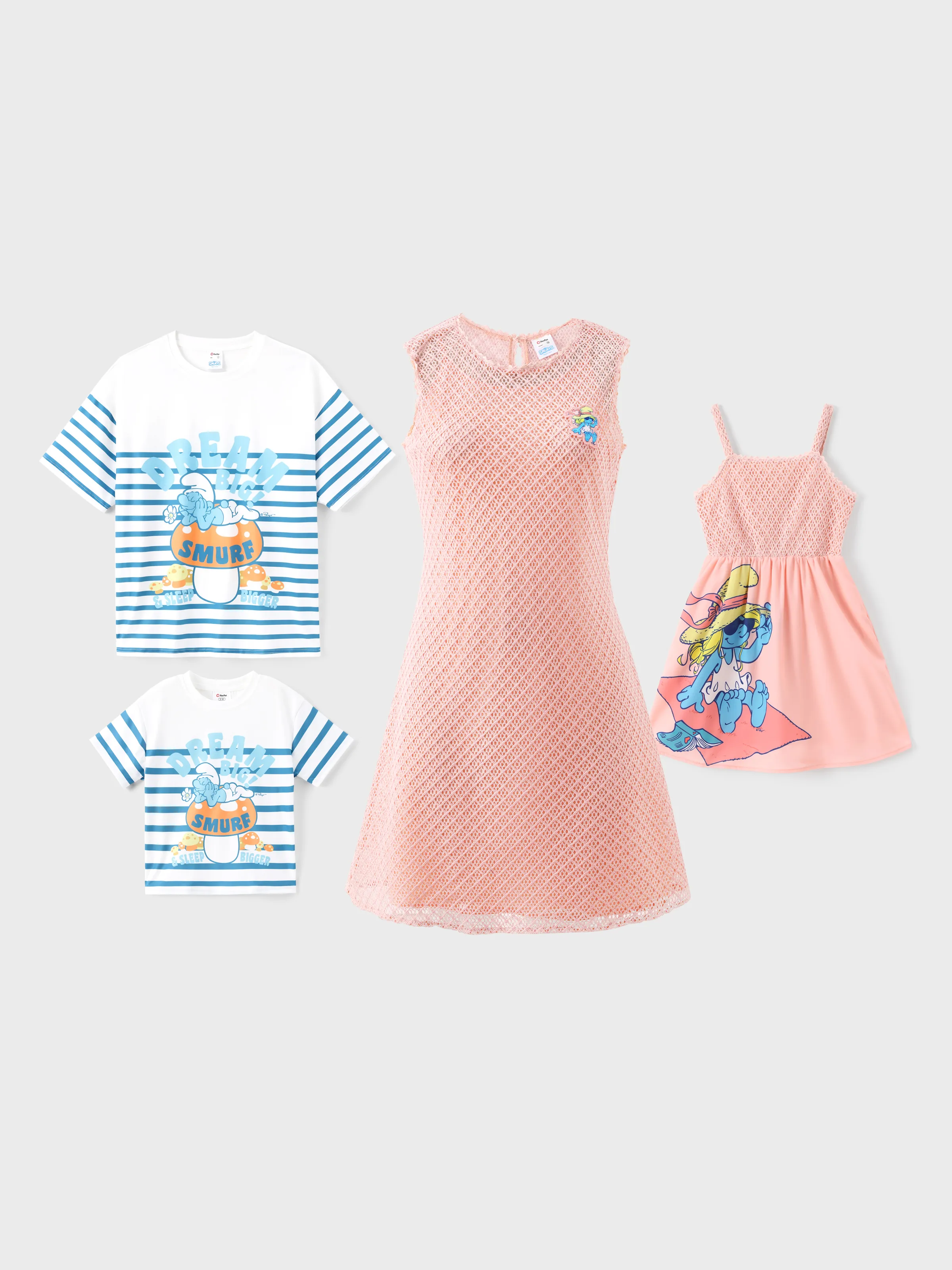 

The Smurfs Family matching Character Striped Top/ Embroidered Sleeveless Knitted Dress