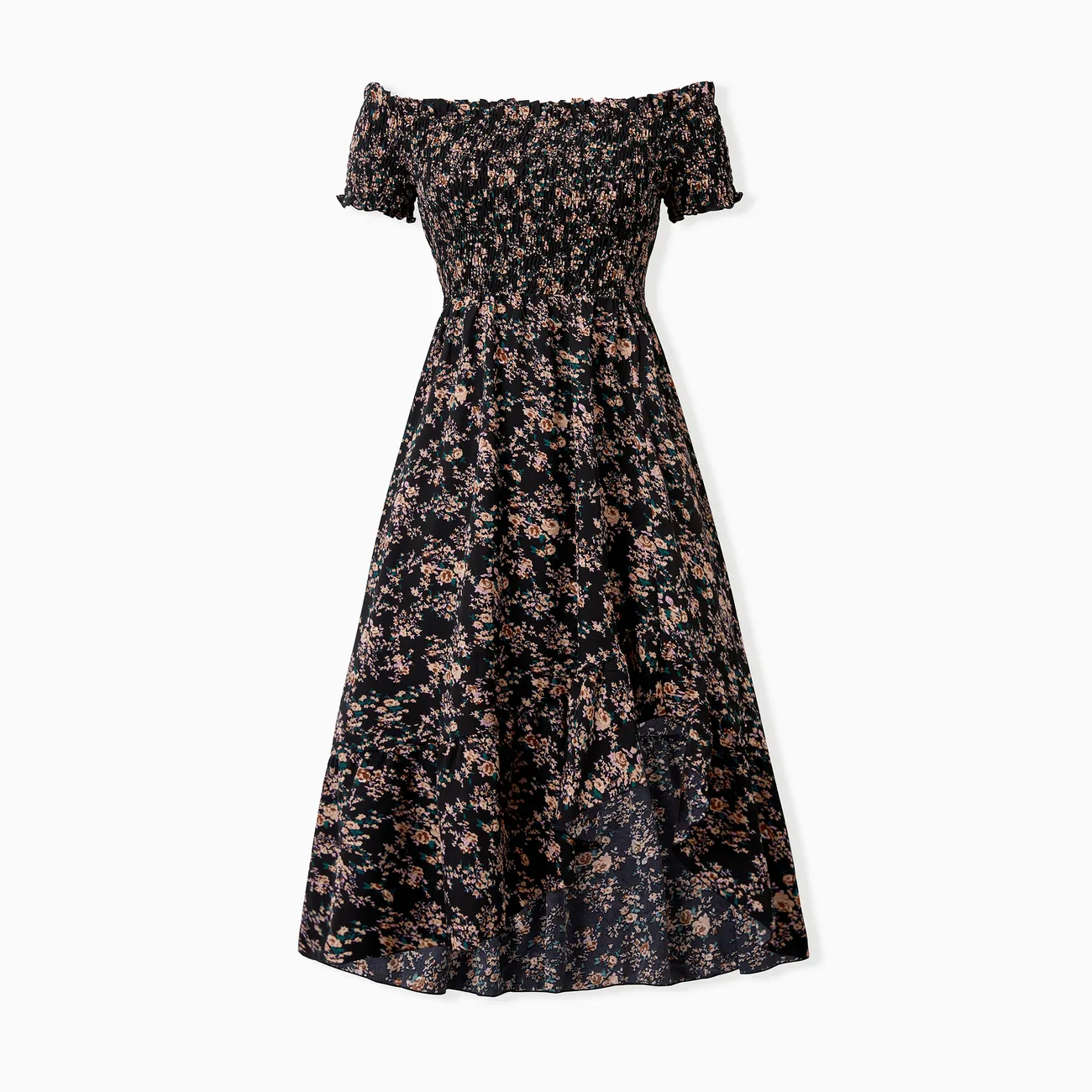 Matching Family Dresses - Black Floral Shirred Off Shoulder Dress for Mommy Me