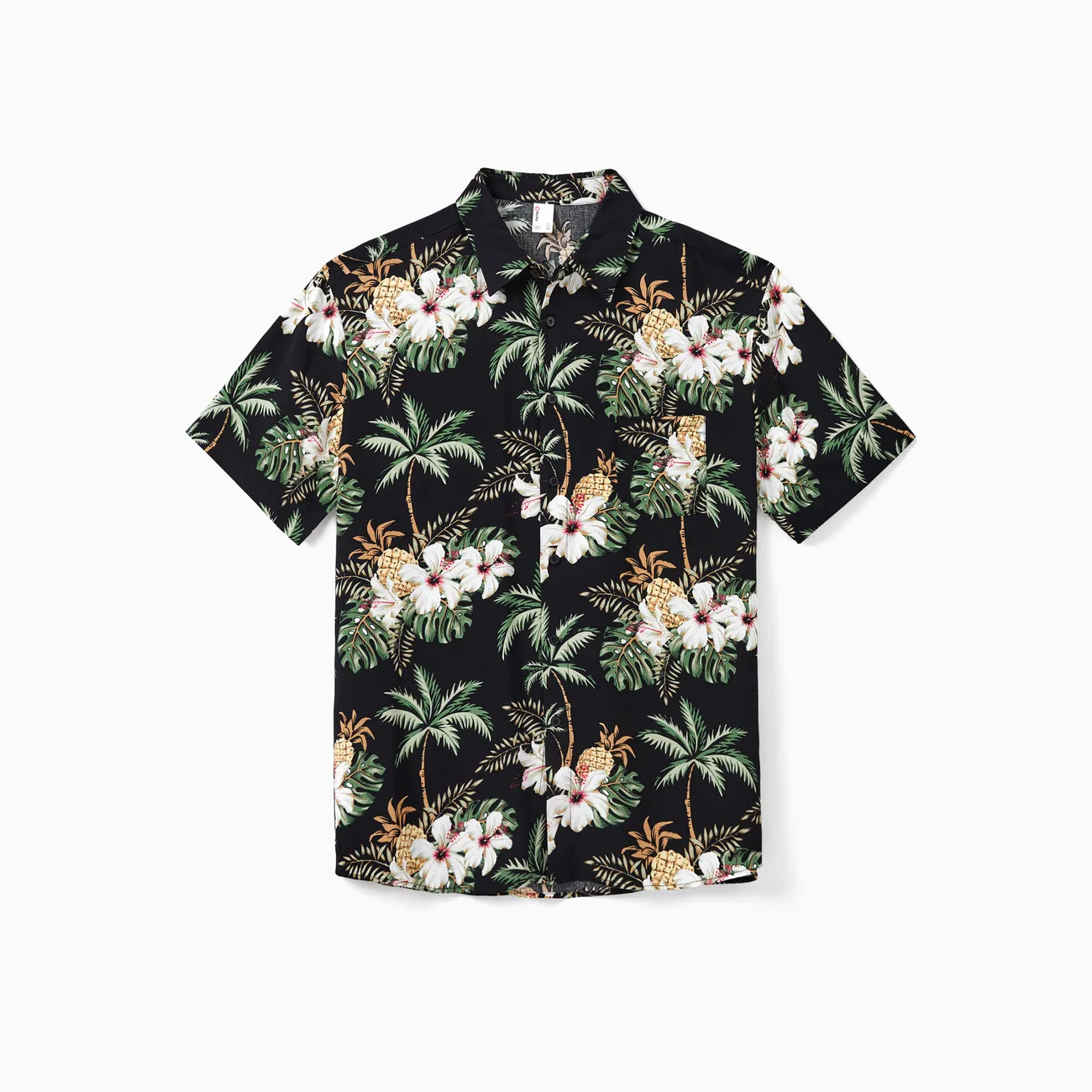 Family Matching Tropical Flora Print Short-sleeve Shirt or Smocking Strap Dress Set