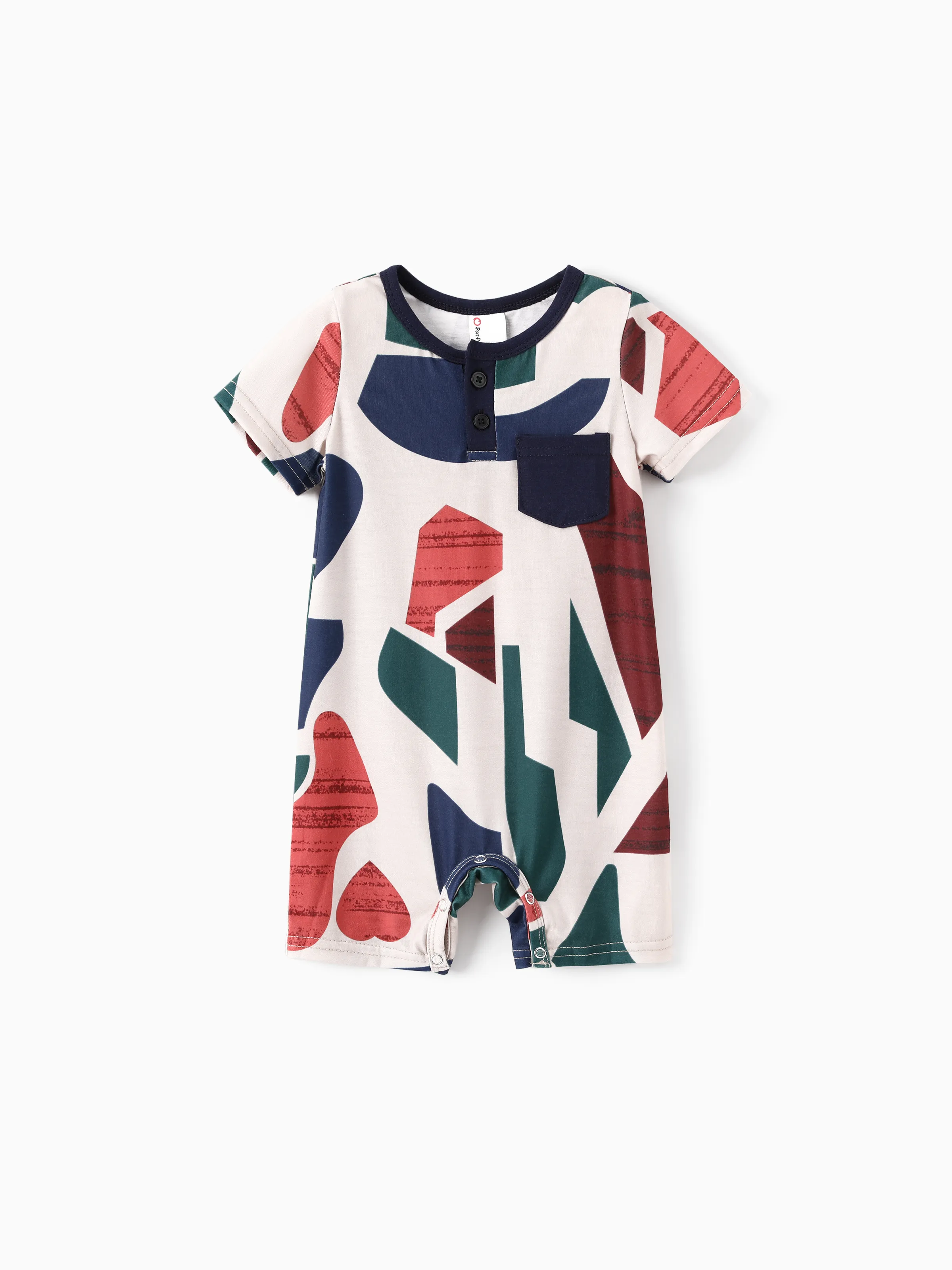 

Family Matching Colorful Geometric Print Cotton T-Shirt with Pocket or Strap Belted Dress