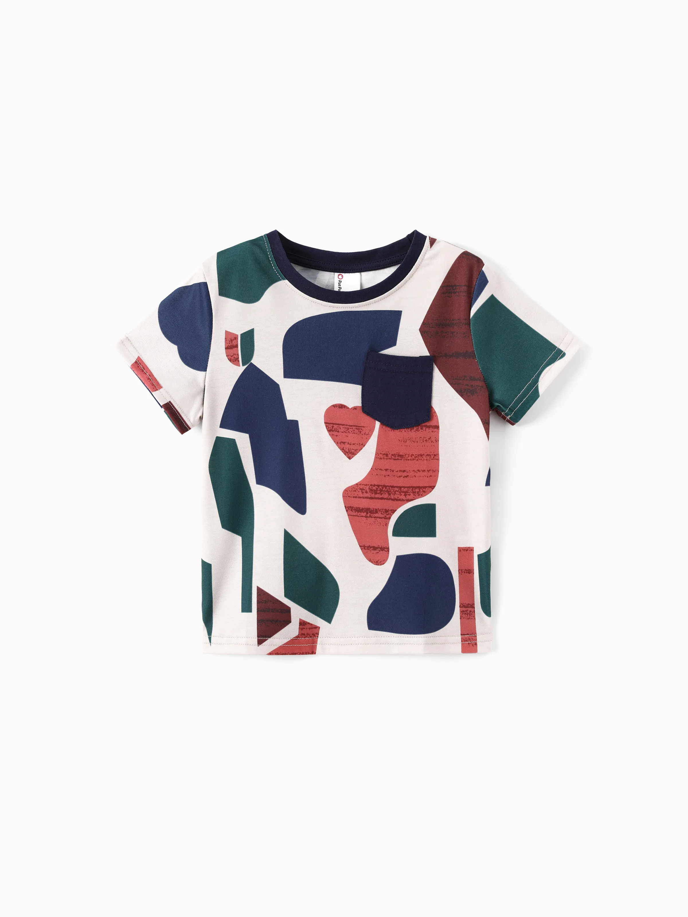 

Family Matching Colorful Geometric Print Cotton T-Shirt with Pocket or Strap Belted Dress