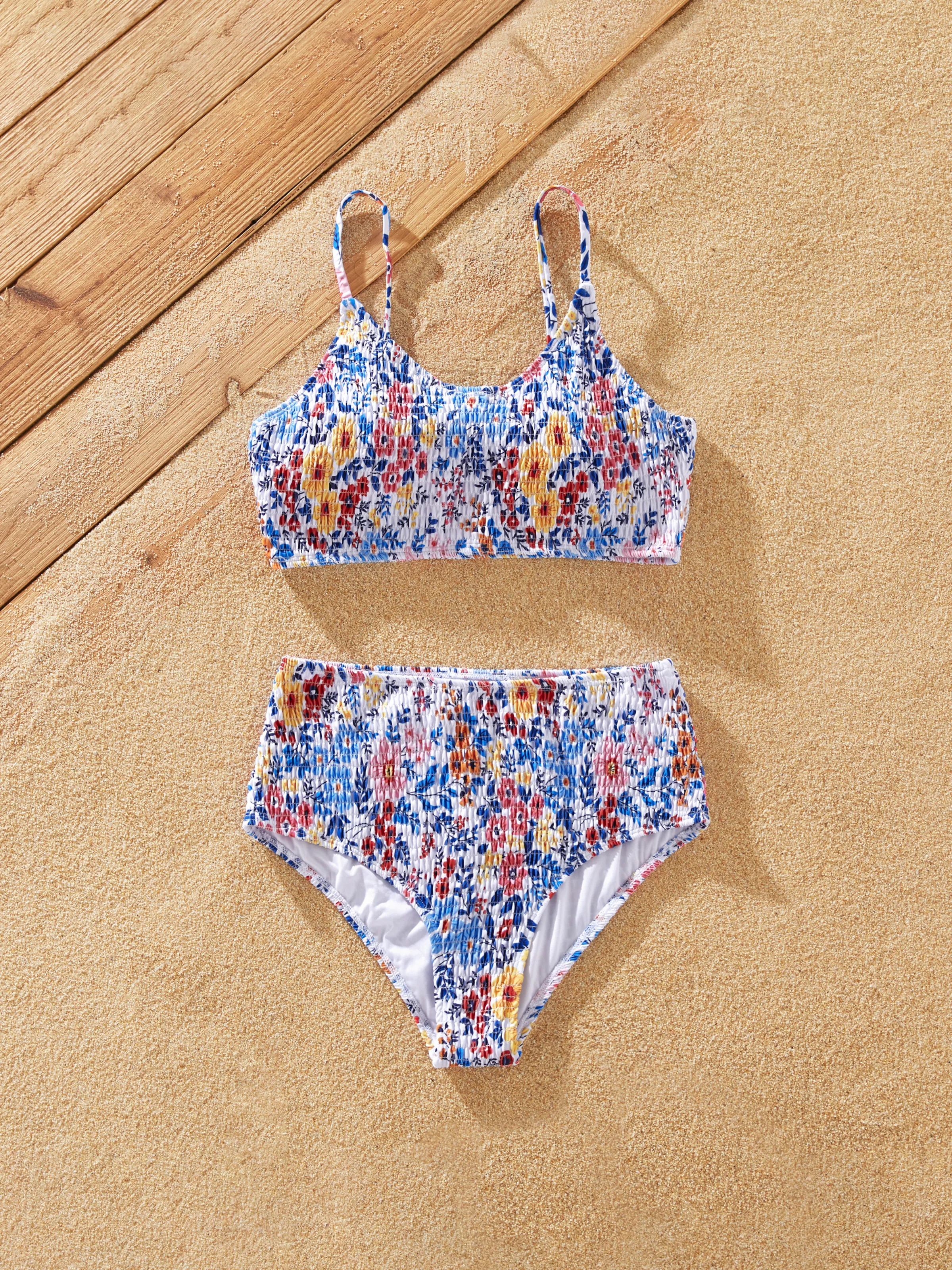 

Family Matching Stripe Swim Trunks or Ditsy Floral Shirred Two-Piece Swimsuit