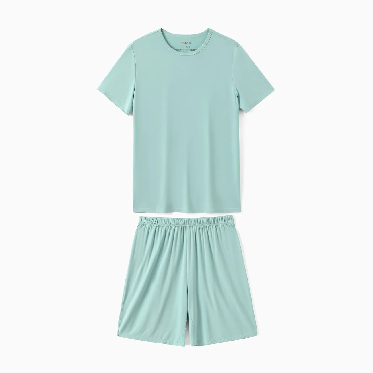 Bamboo Viscose Family Matching Solid Color Green Short Sleeve Pajama Set ( Snug-Fitting for Children )