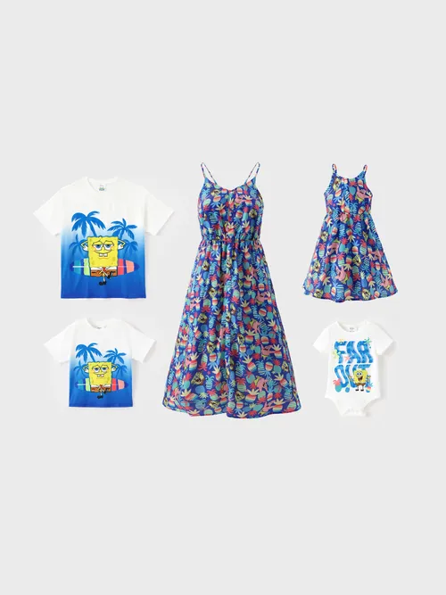 

SpongeBob SquarePants Family matching 1pc Character Pineapple Coconut Tree Print Cami Dress/T-shirt/Jumpsuit