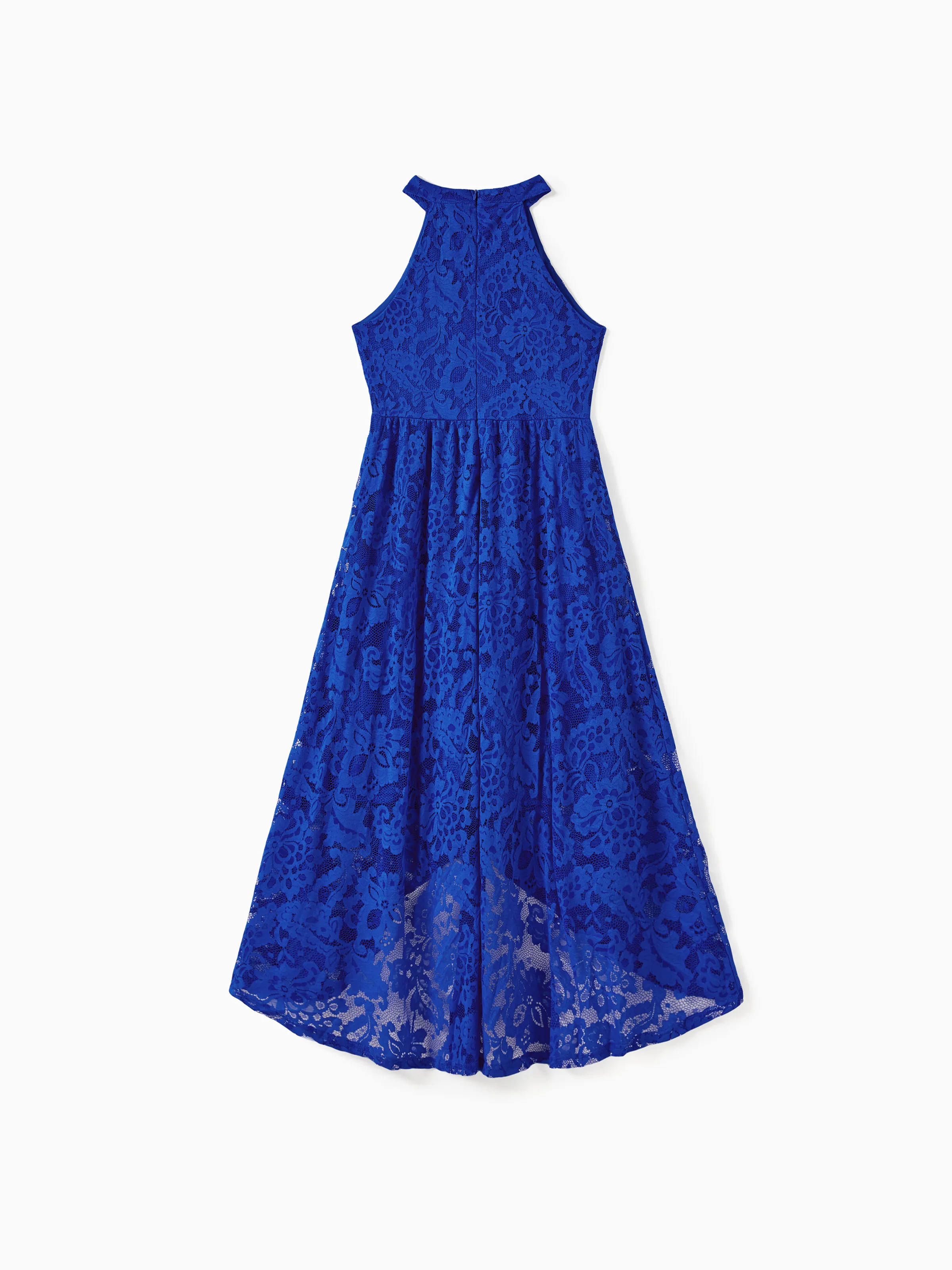 

Family Matching Blue Lace Halter Sleeveless Dresses and Colorblock Short-sleeve Polo Shirts Sets