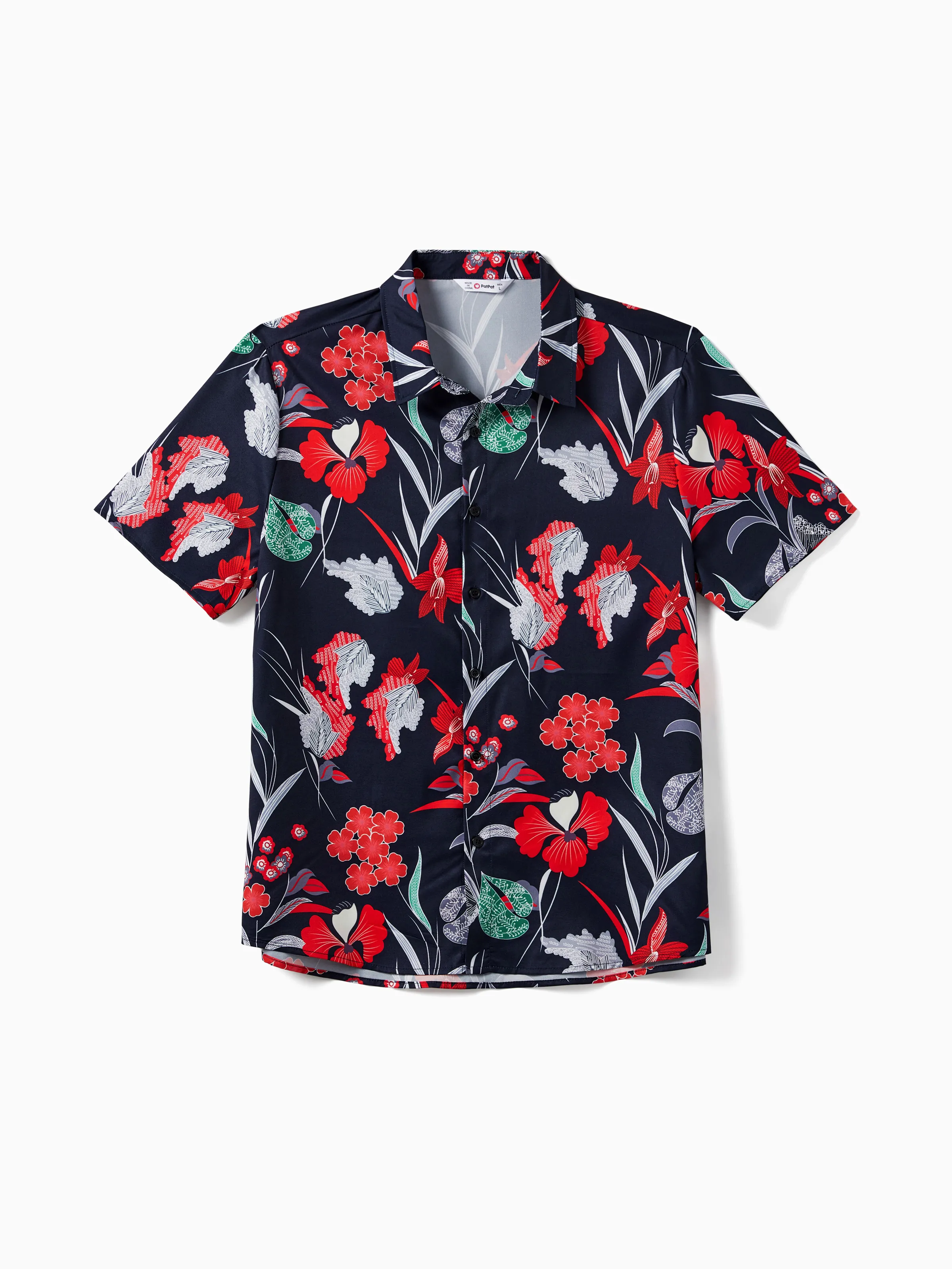 

Family Matching Tropical Floral Overlap Hi-Low Ruffle Dress and Beach Shirt Sets