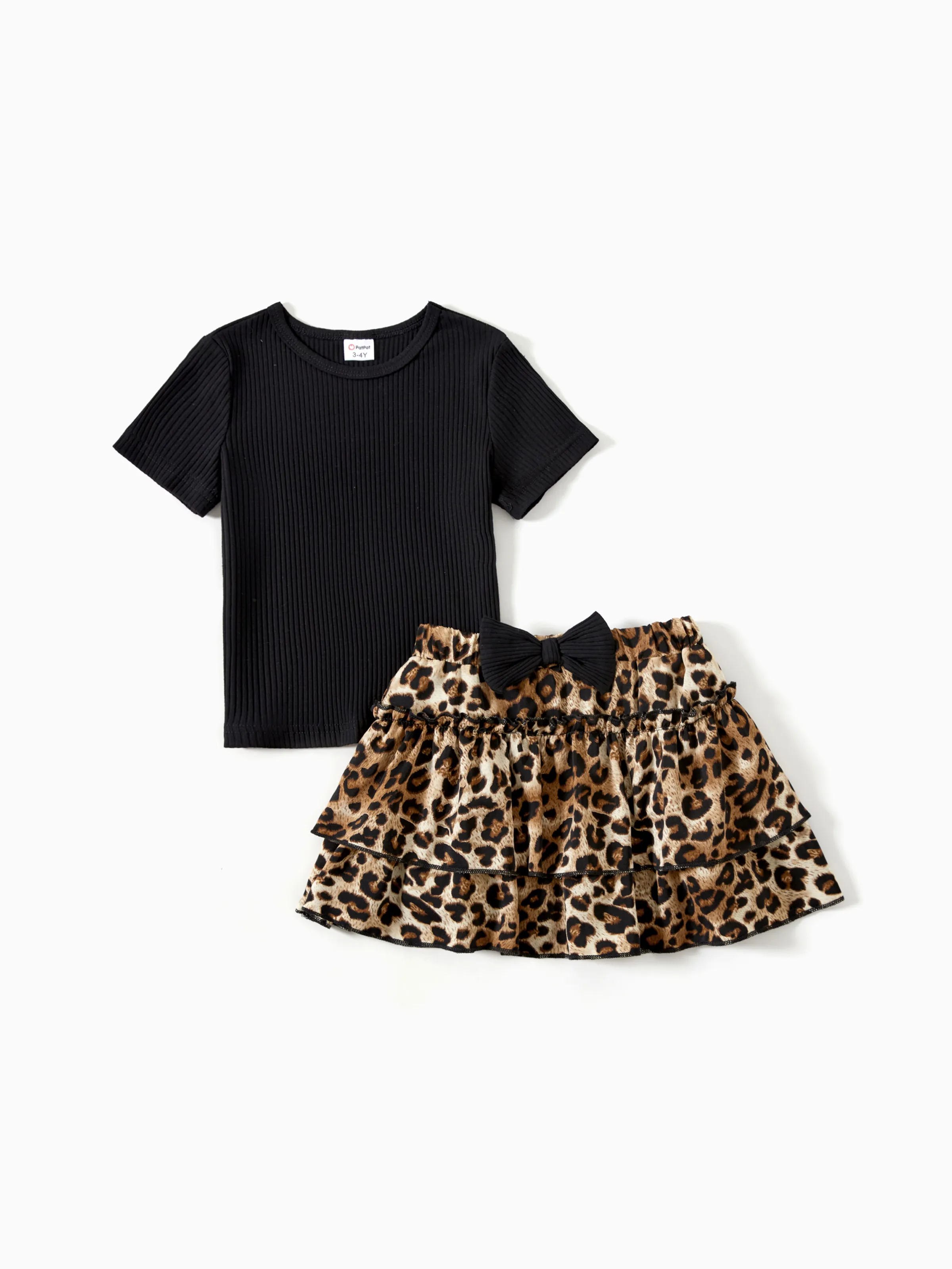 

Mommy and Me Rib Black Top and Leopard Print Tiered Pleated Skirt Sets